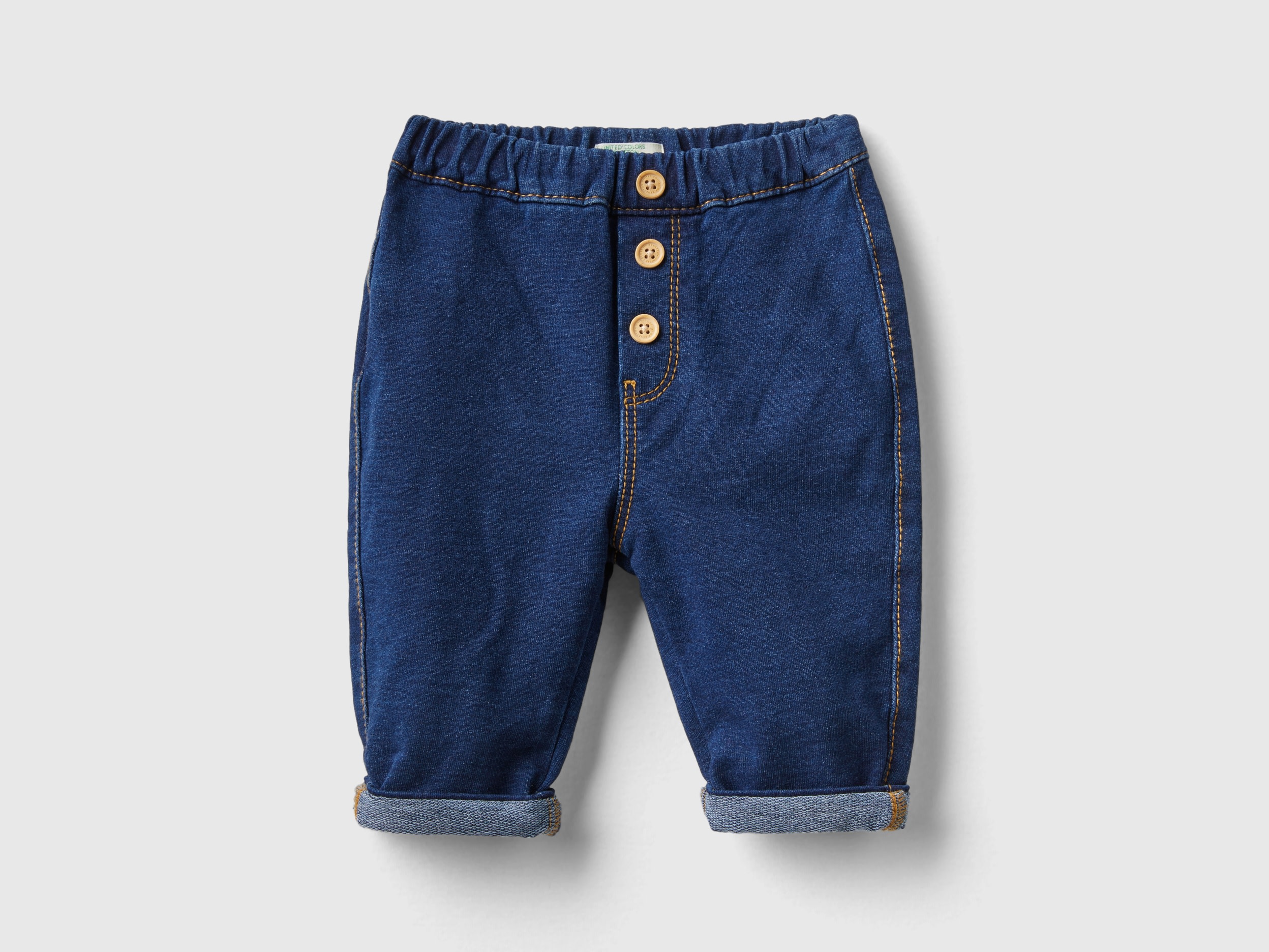 Benetton, Denim Look Baggy Fit Trousers, size 1-3, Dark Blue, Kids