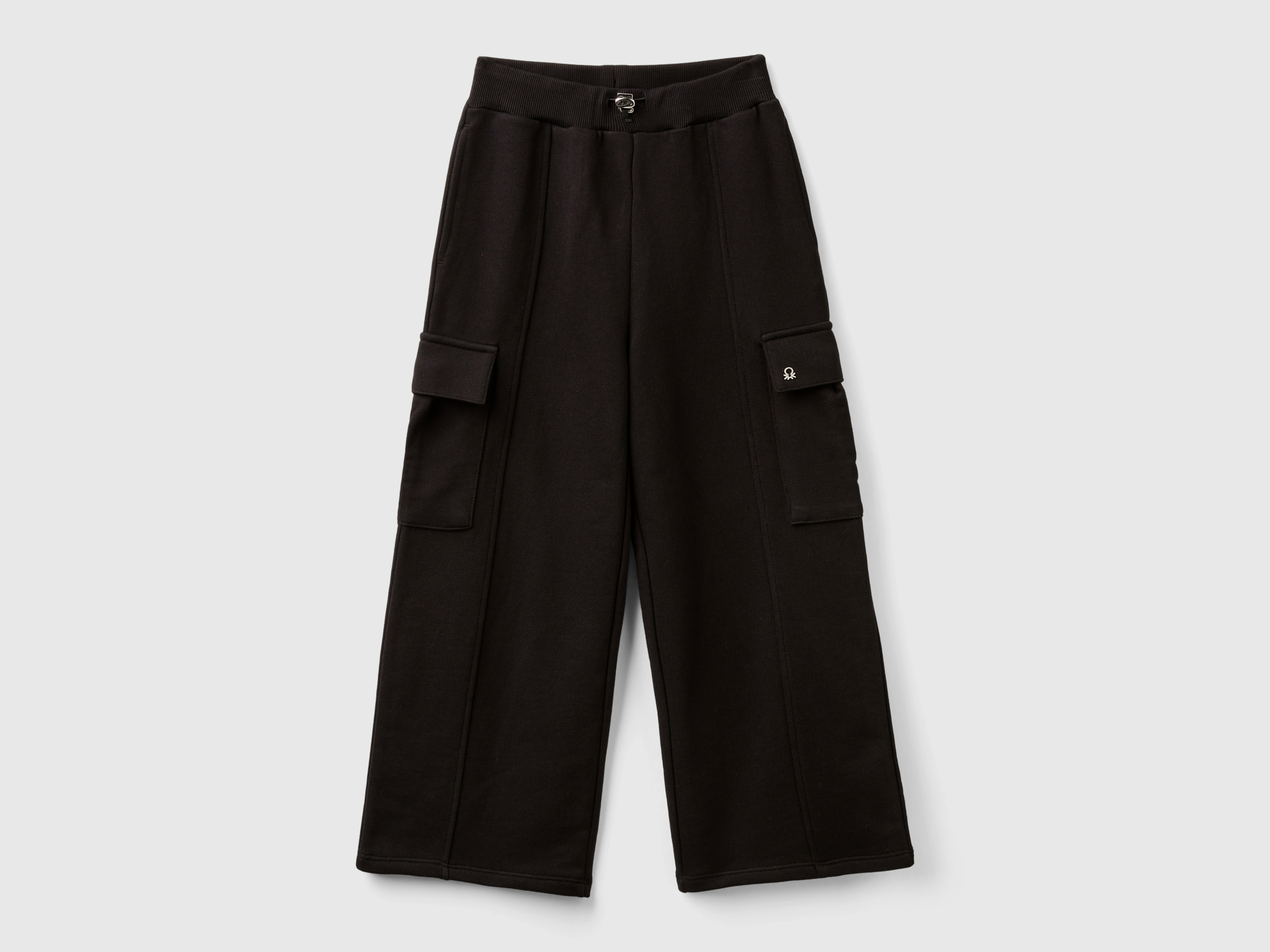 Benetton, Pantaloni Cargo Wide Fit, Nero, Bambini