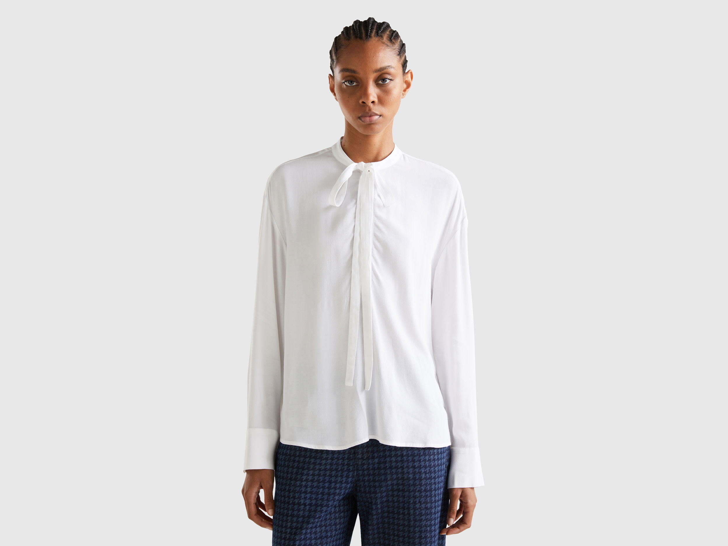 Benetton, Flowy Blouse With Laces, size S, White, Women