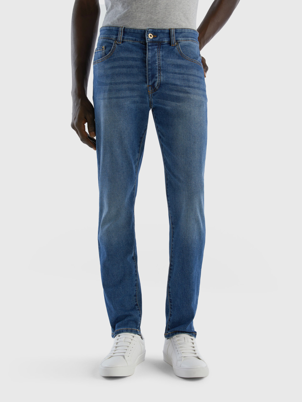 Benetton, Five Pocket Slim Fit Jeans, Blue, Men