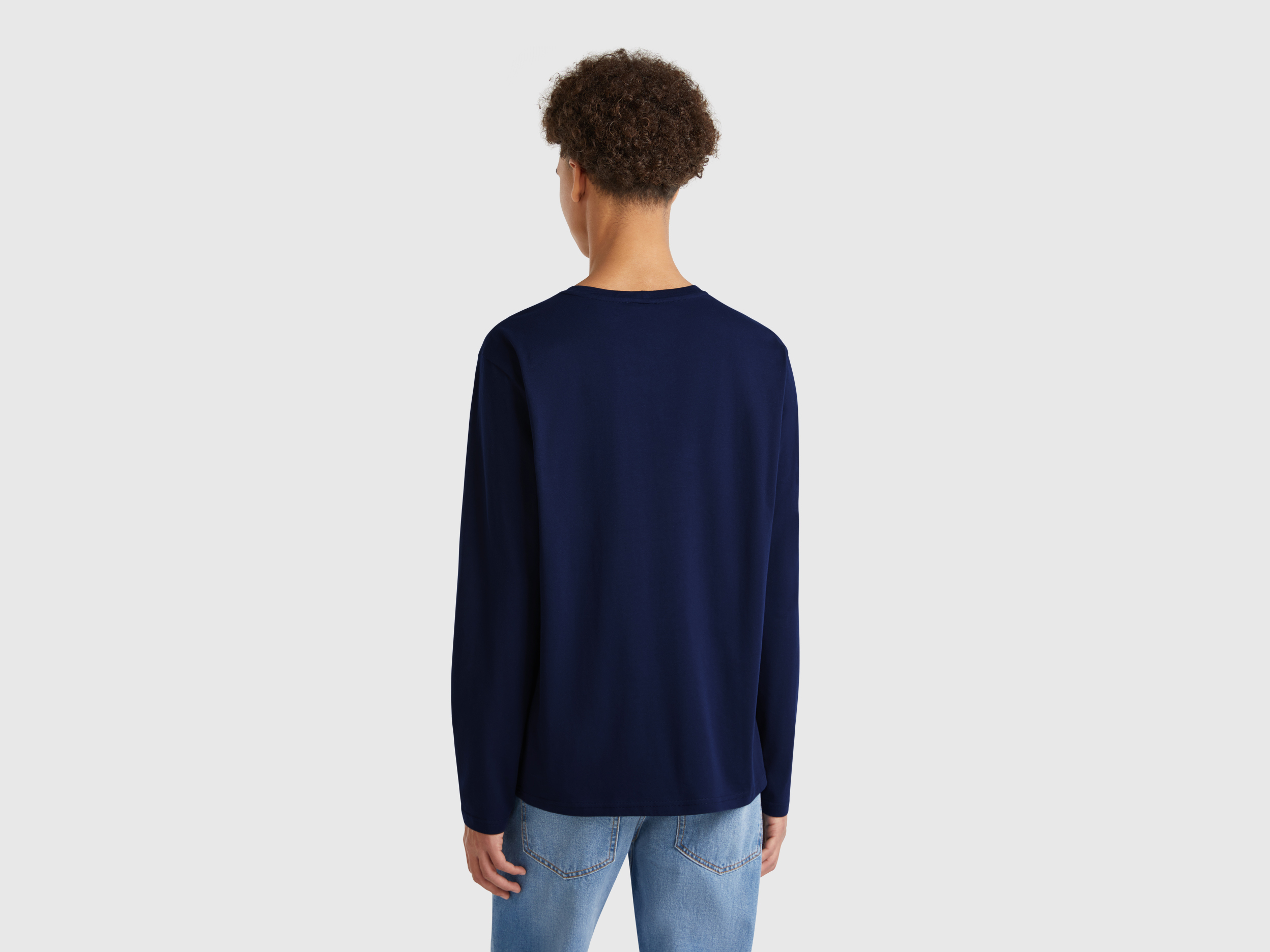 Benetton, Μπλούζα Μακρυμάνικη Από Αγνό Βαμβακερό, size XXXL, Σκουρο Μπλε, Ανδρικά φωτογραφία