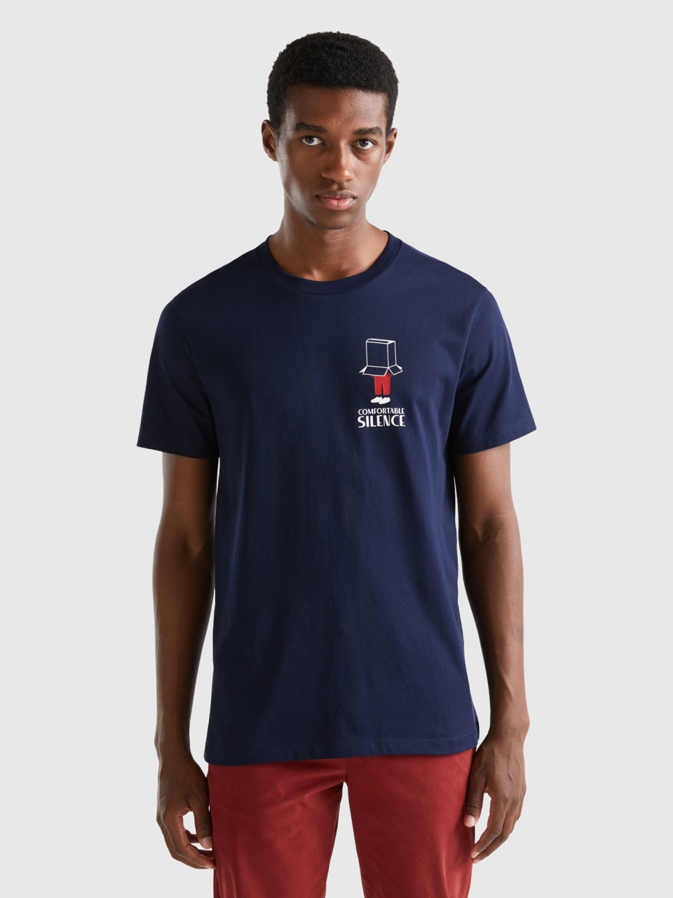 Benetton, Short Sleeve T-shirt With Print, Dark Blue, Men