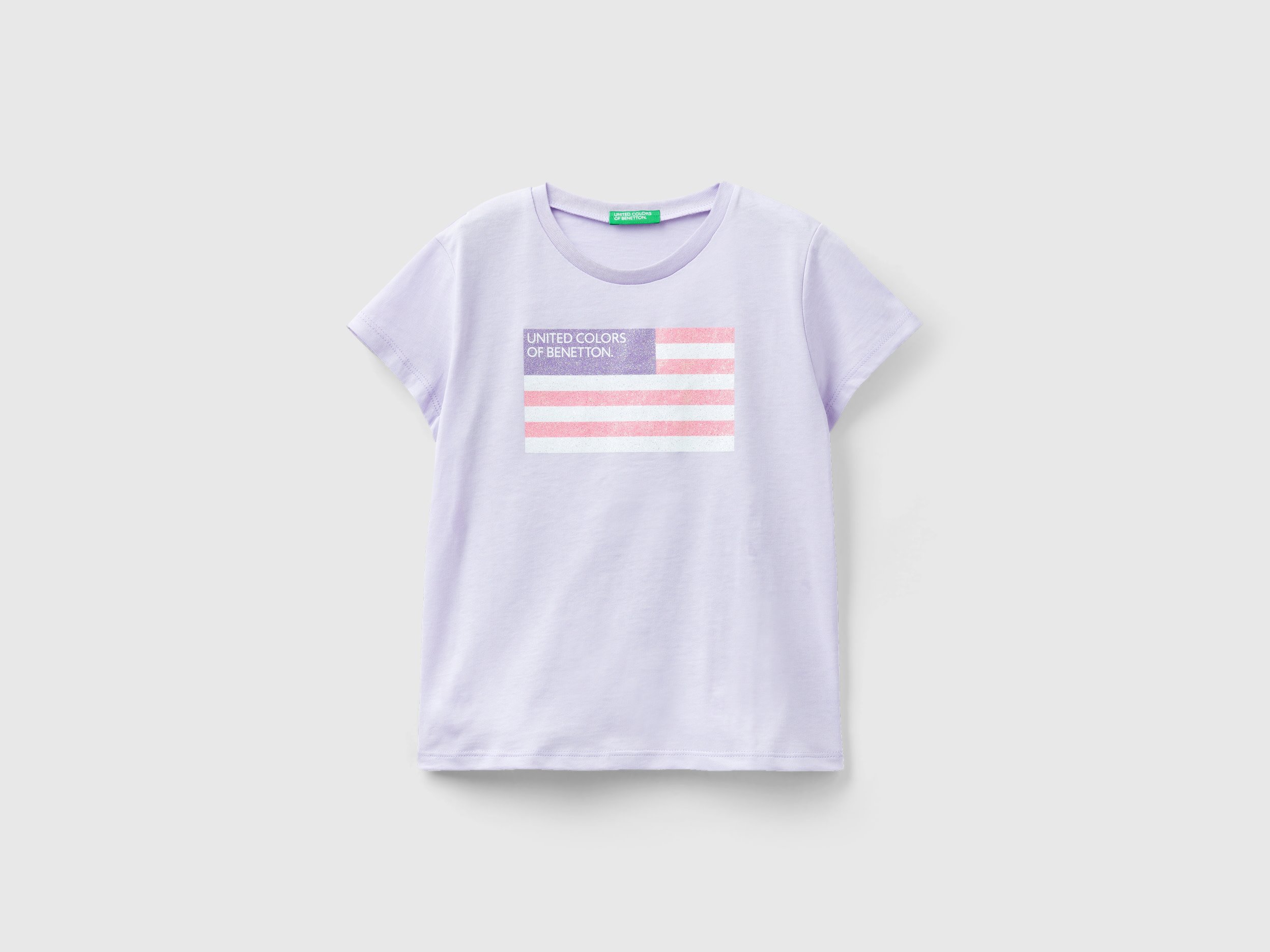 Benetton, T-shirt With Glittery Logo In Organic Cotton, size 3XL, Lilac, Kids