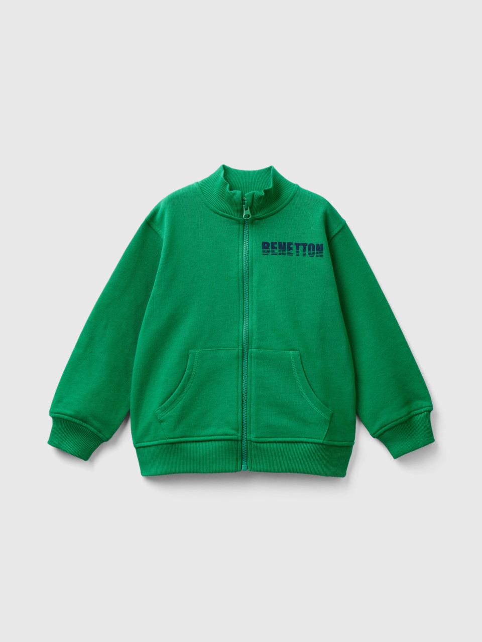Benetton, Sweatshirt Aus Bio-baumwolle Mit Reißverschluss, Grün, male