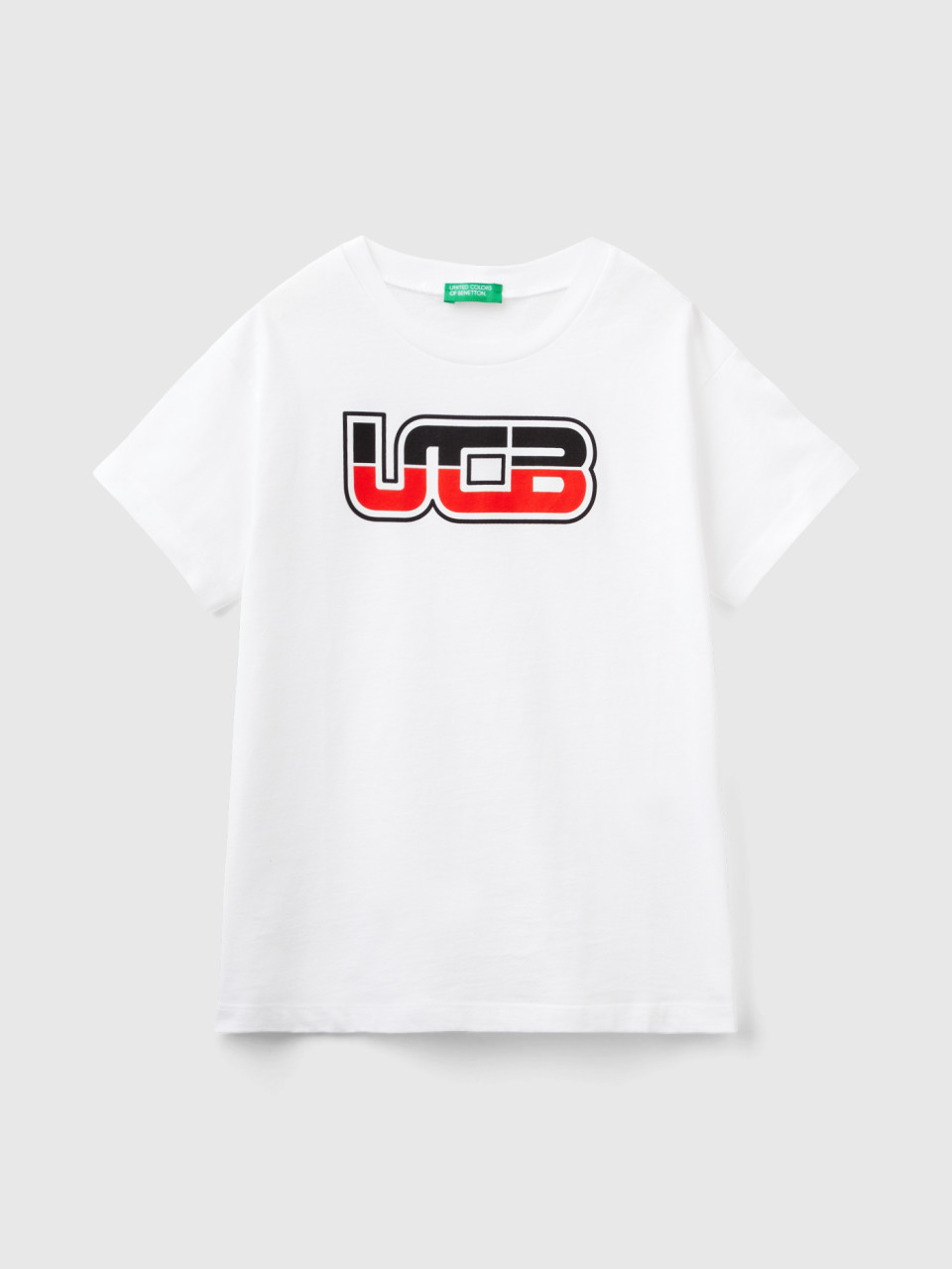 Benetton, Camiseta De 100 % Algodón Orgánico Con Logotipo, Blanco, Niños