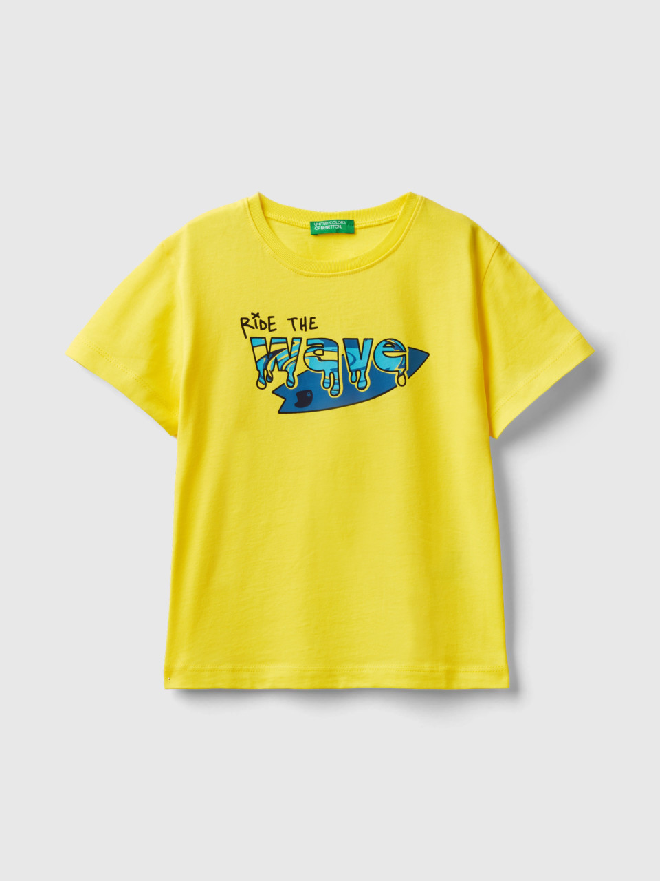 Benetton, T-shirt Mit Details In Fluo, Gelb, male