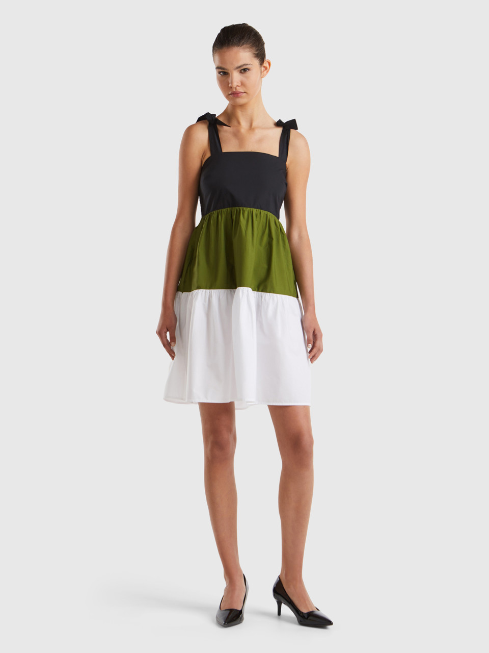 Benetton, Shirt Color Block Dress, Multi-color, Women