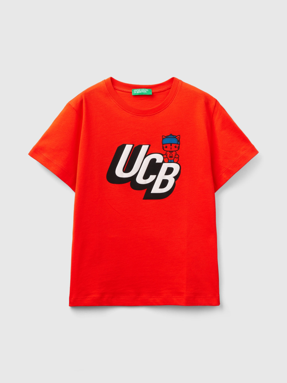 Benetton, Camiseta De 100 % Algodón Orgánico Con Estampado, , Niños