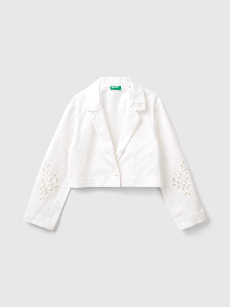 Benetton, Blazer With Embroidered Sleeves, White, Kids