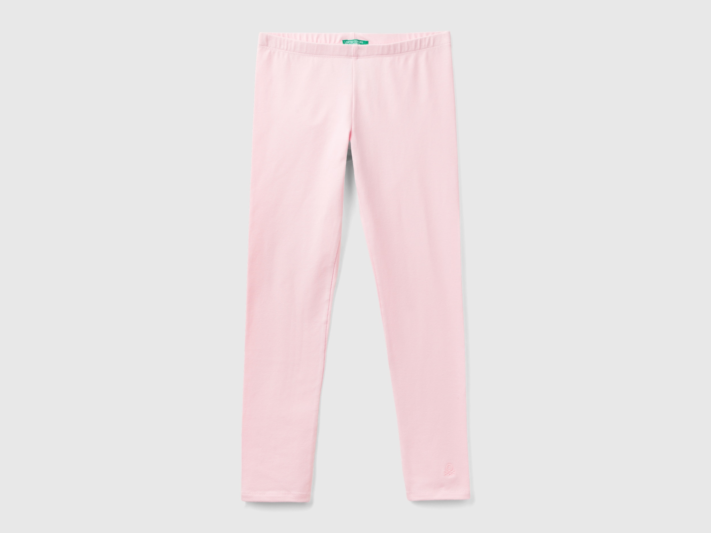 Benetton, Leggings In Cotone Stretch Con Logo, Rosa, Bambini