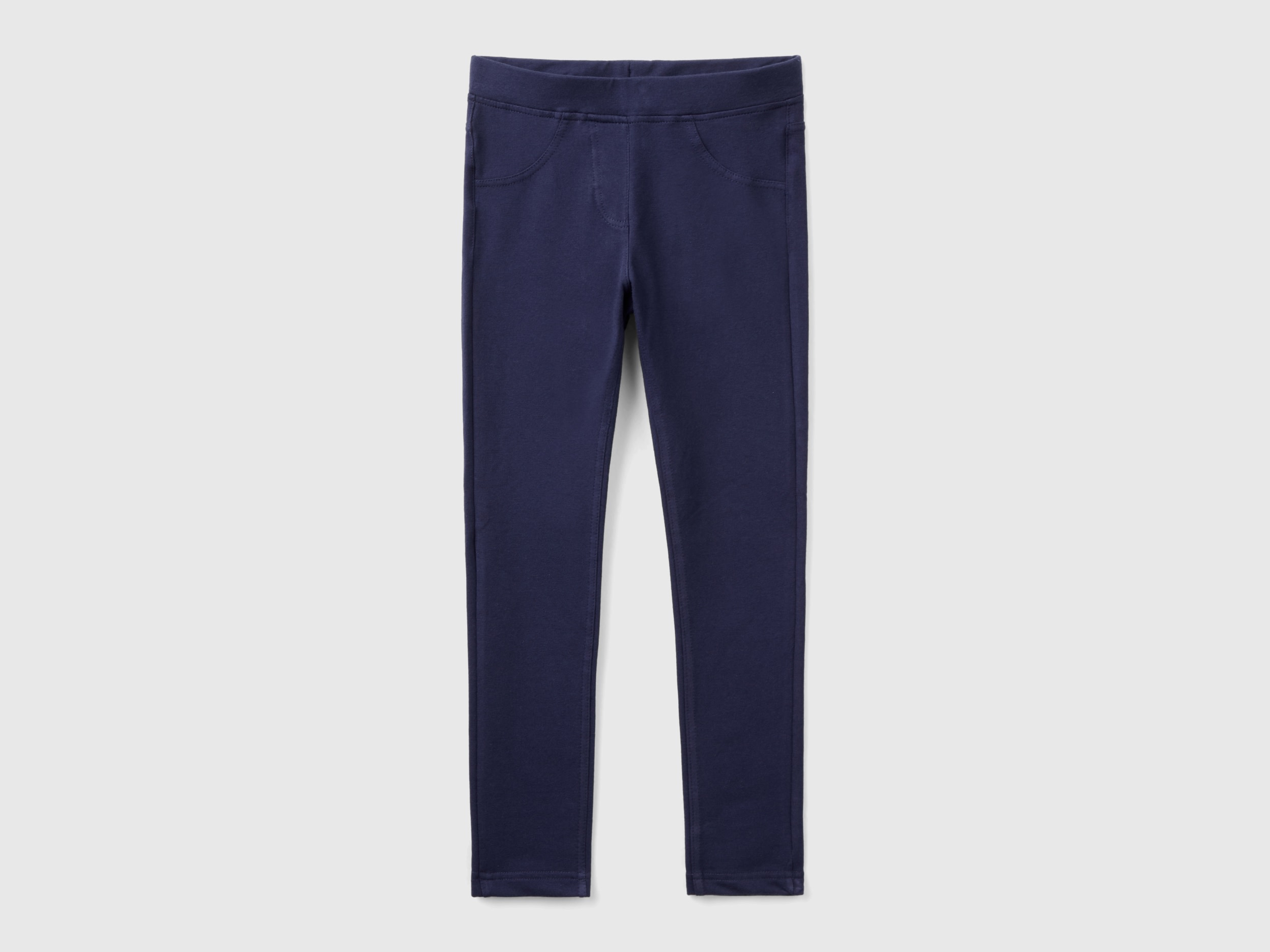 Benetton, Jeggings In Felpa Stretch, Blu Scuro, Bambini