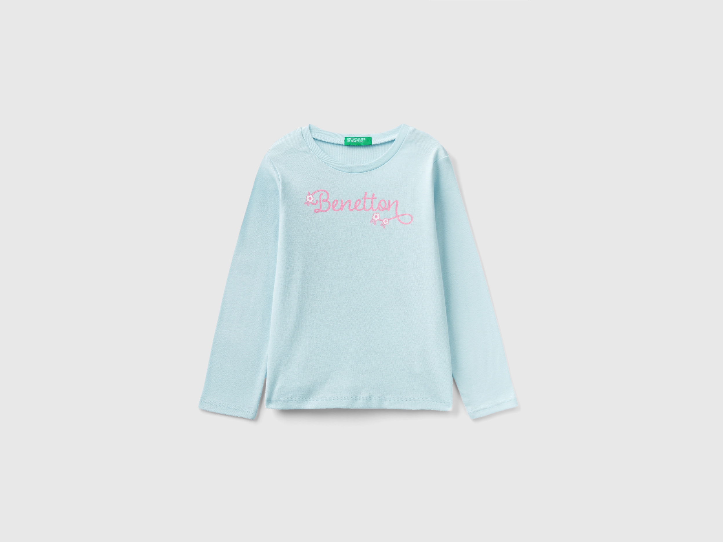 Image of Benetton, Long Sleeve T-shirt With Glittery Print, size 90, Aqua, Kids