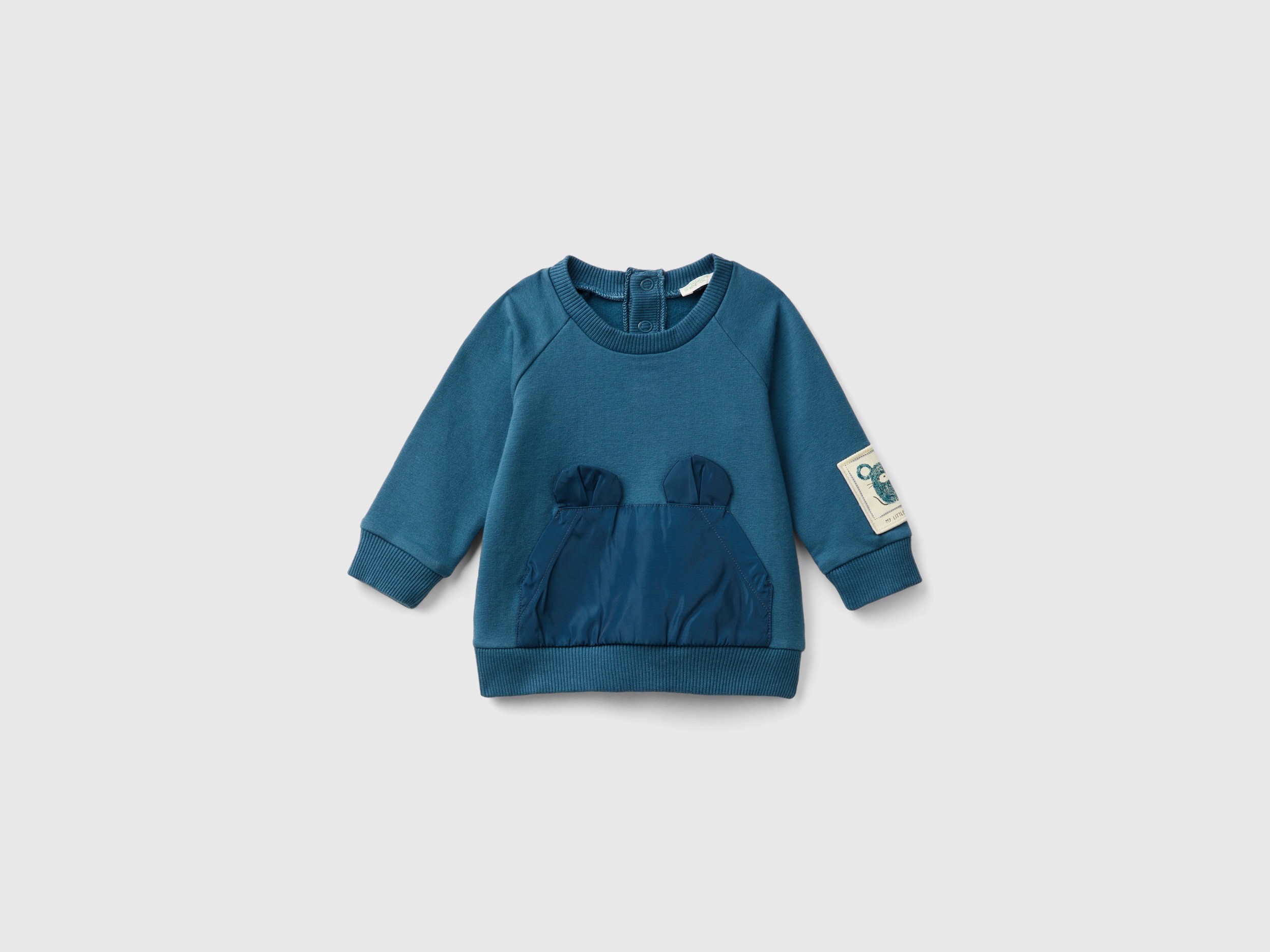 Benetton, Felpa Con Tasca E Applicazione, Avio, Bambini