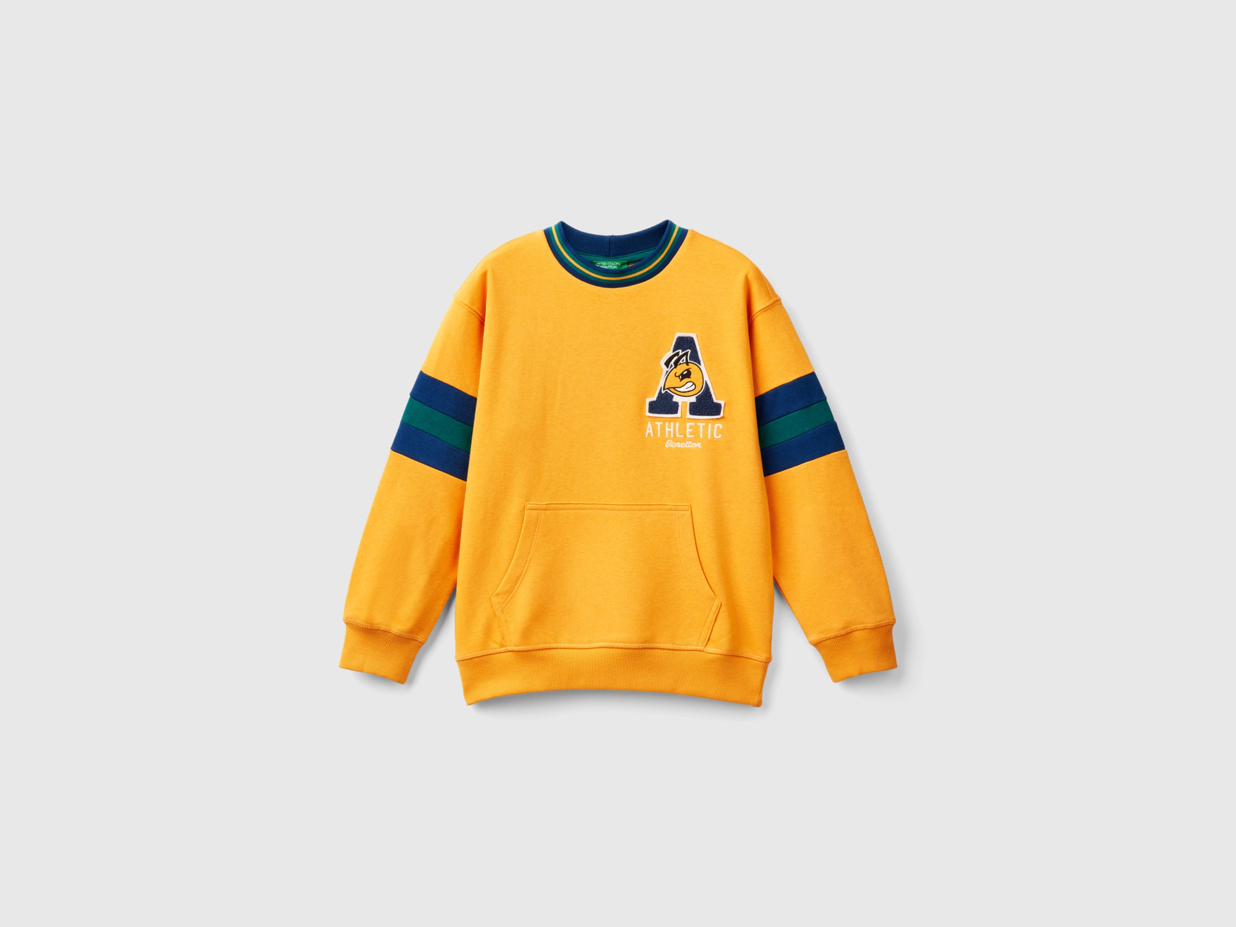 Benetton, Felpa Con Ricamo In Misto Cotone E Viscosa, Senape, Bambini
