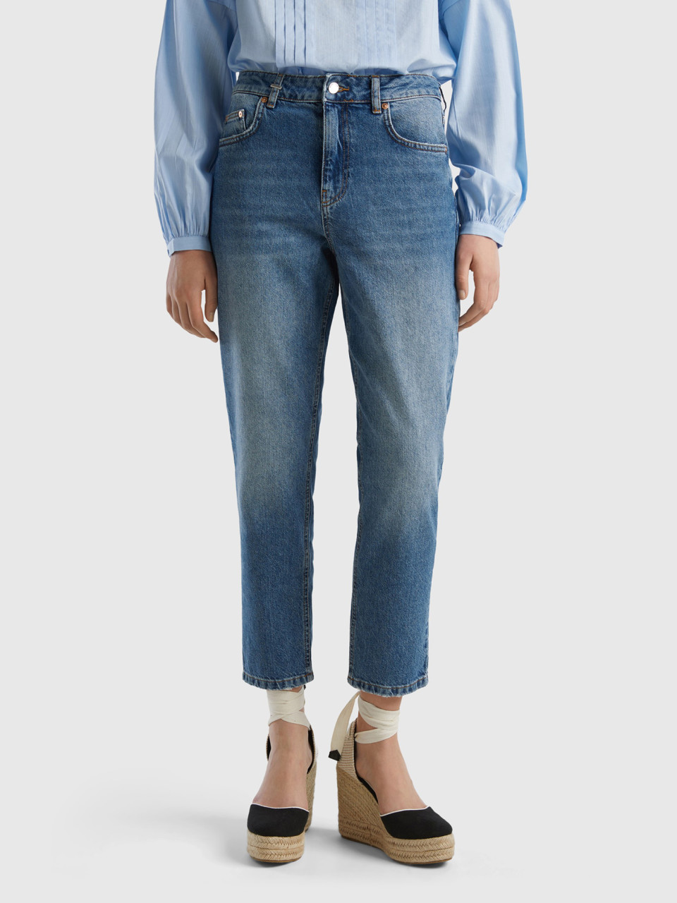 Benetton, Cropped-jeans Mit Hohem Bund, Blau, female