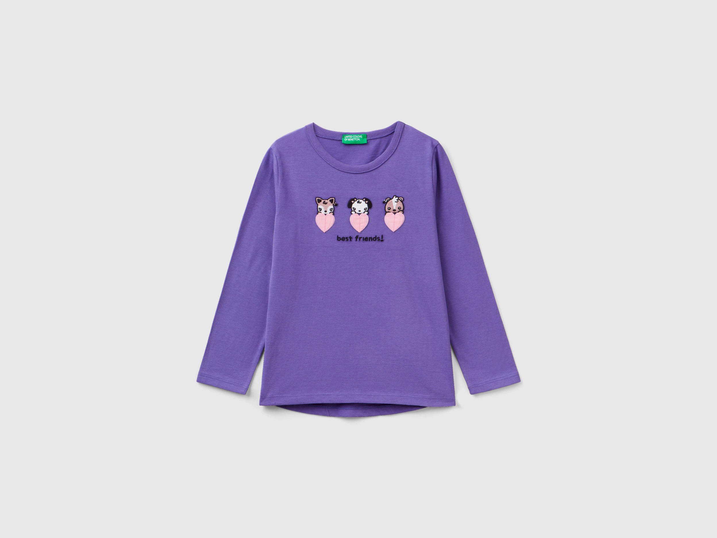 Benetton, T-shirt Con Ricami E Applicazioni, Viola, Bambini