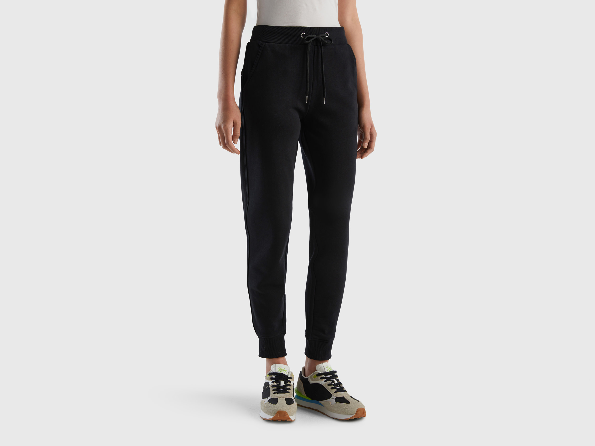 Benetton, Sweatpants With Drawstring, size XS, Black, Women