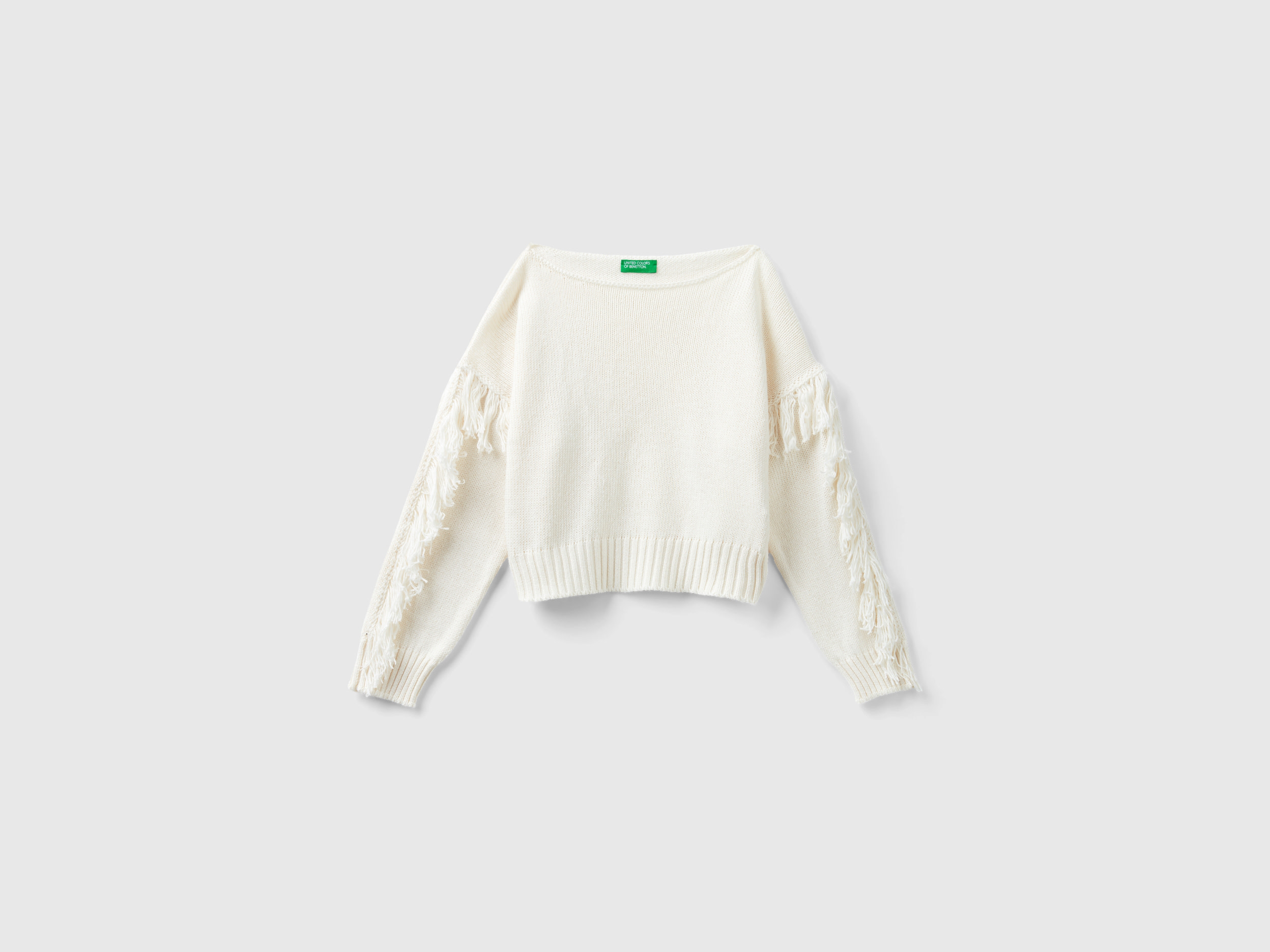 Image of Benetton, Sweater With Fringe, size L, Creamy White, Kids