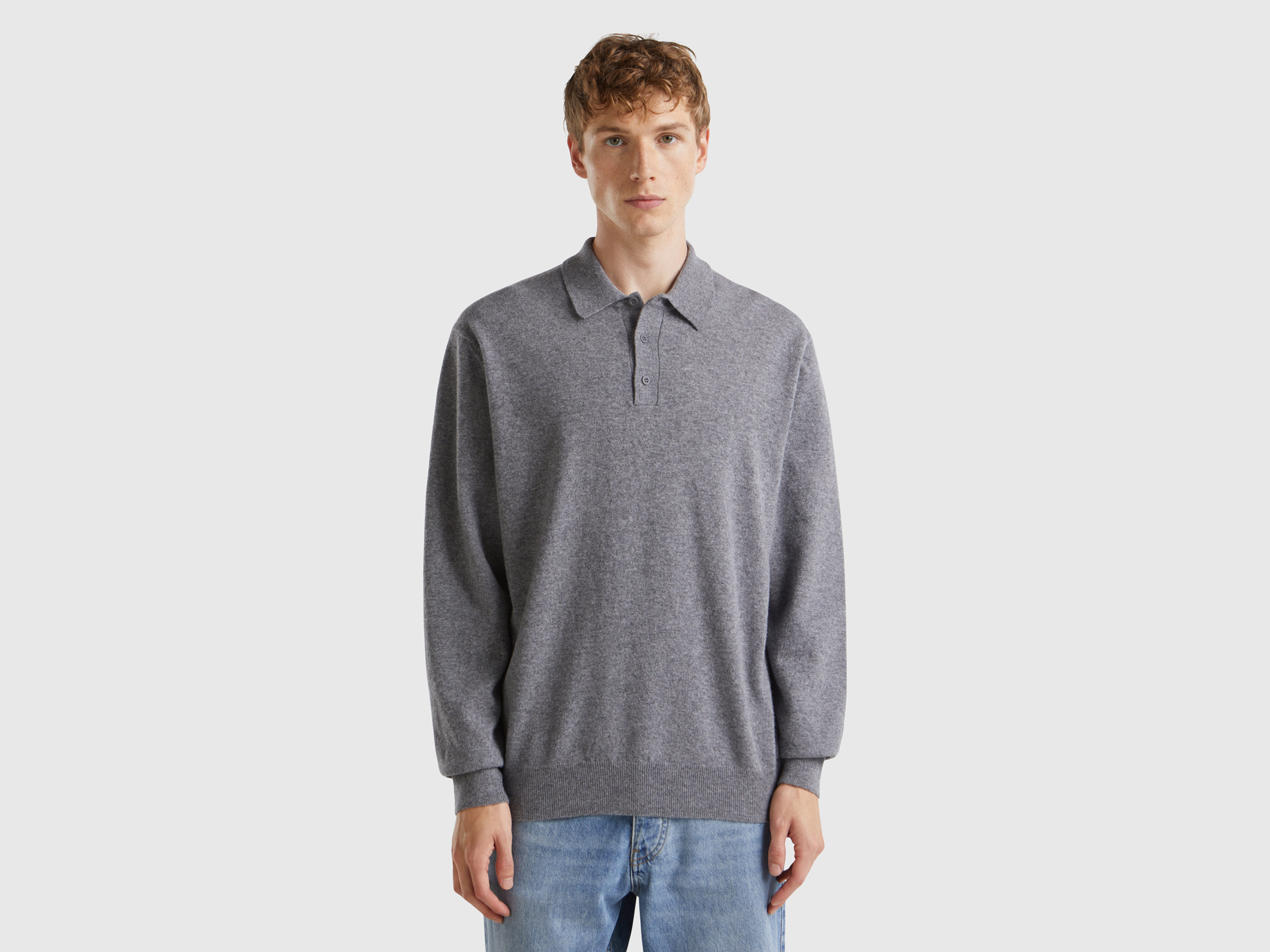 Benetton, Polo Grigo Scuro In Pura Lana Merino, Grigio Scuro, Uomo
