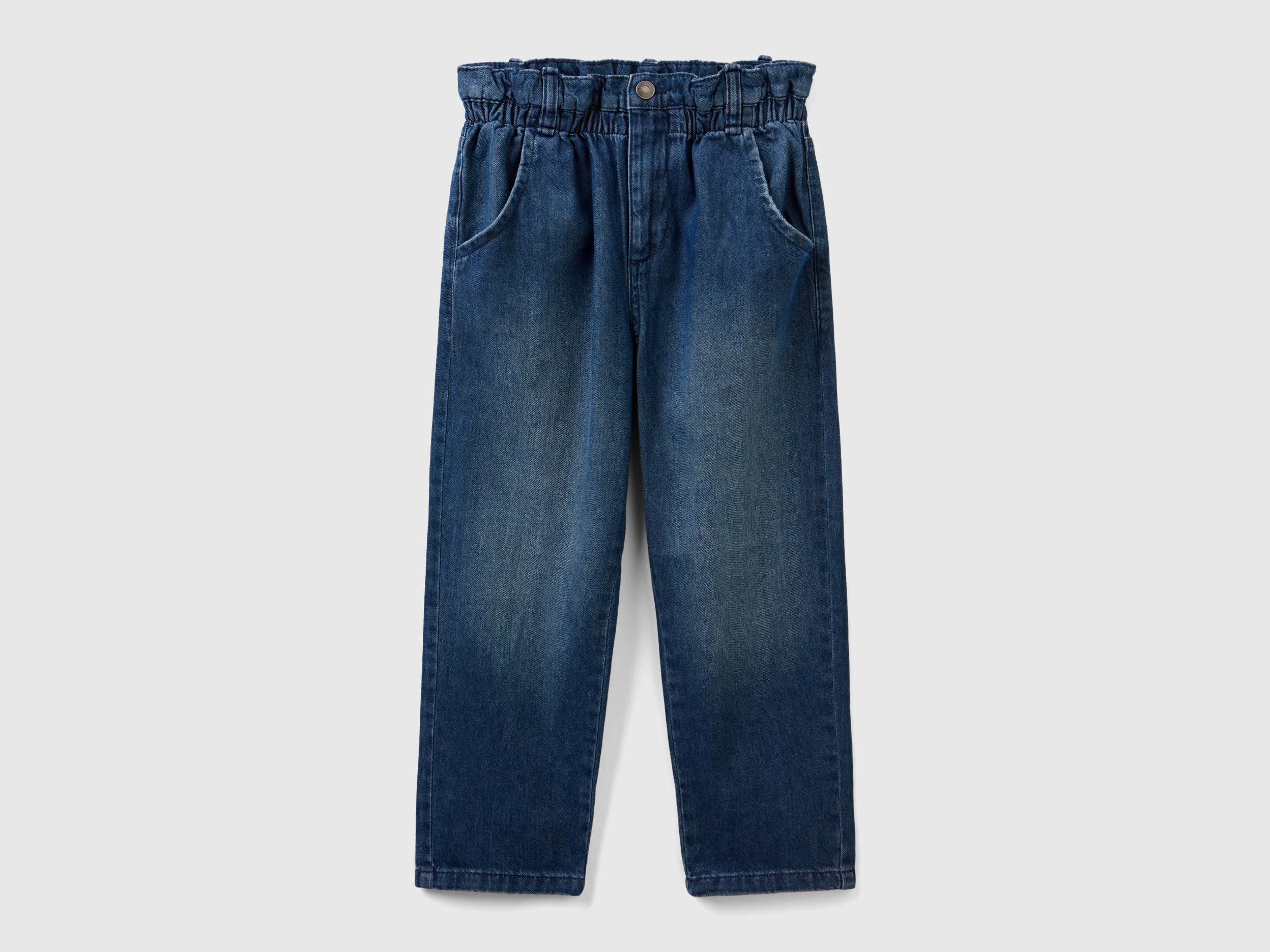 Benetton, Paperbag Jeans In 100% Cotton, size S, Dark Blue, Kids