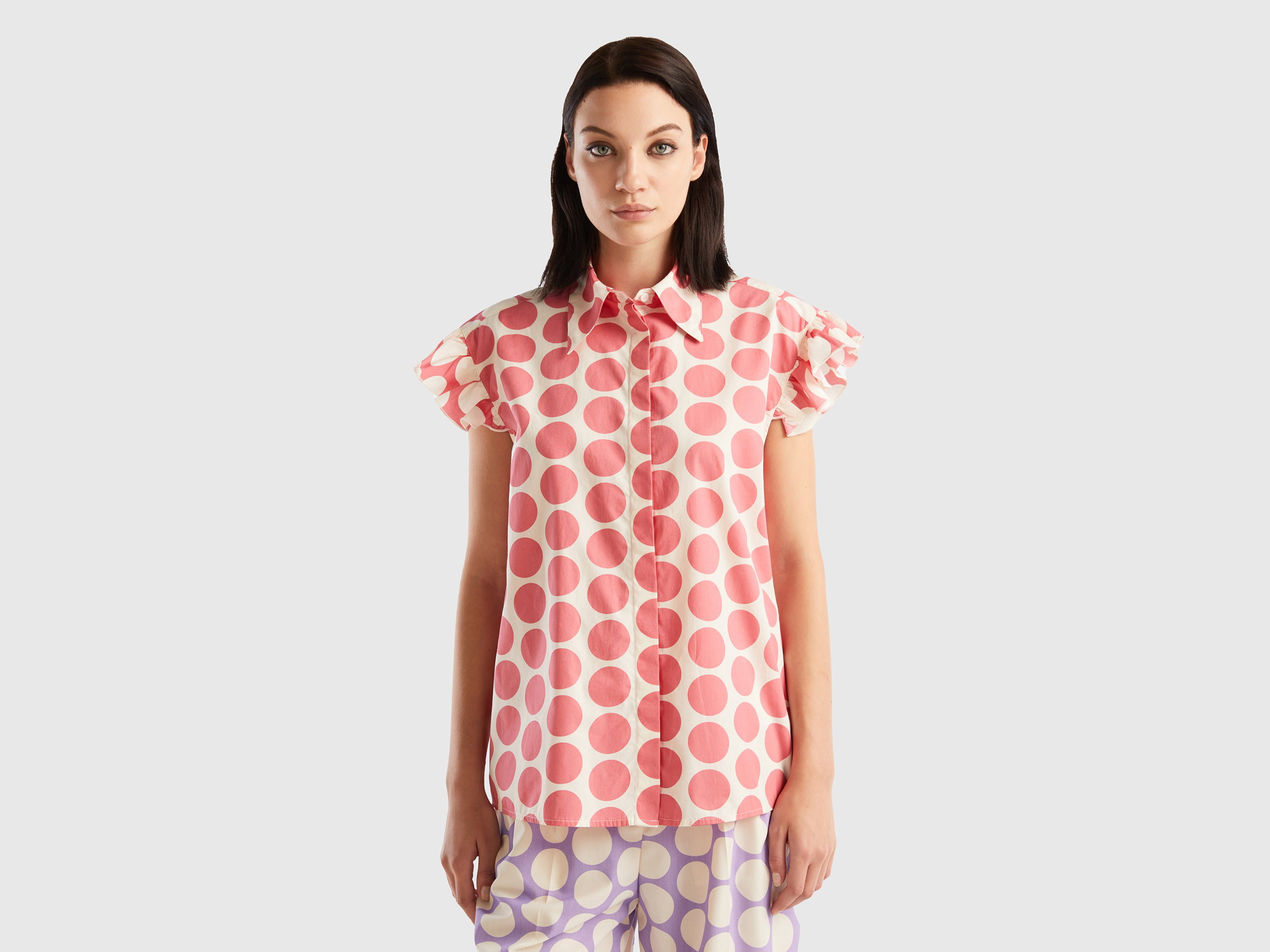 Benetton, Sleeveless Polka Dot Shirt, size S, Multi-color, Women