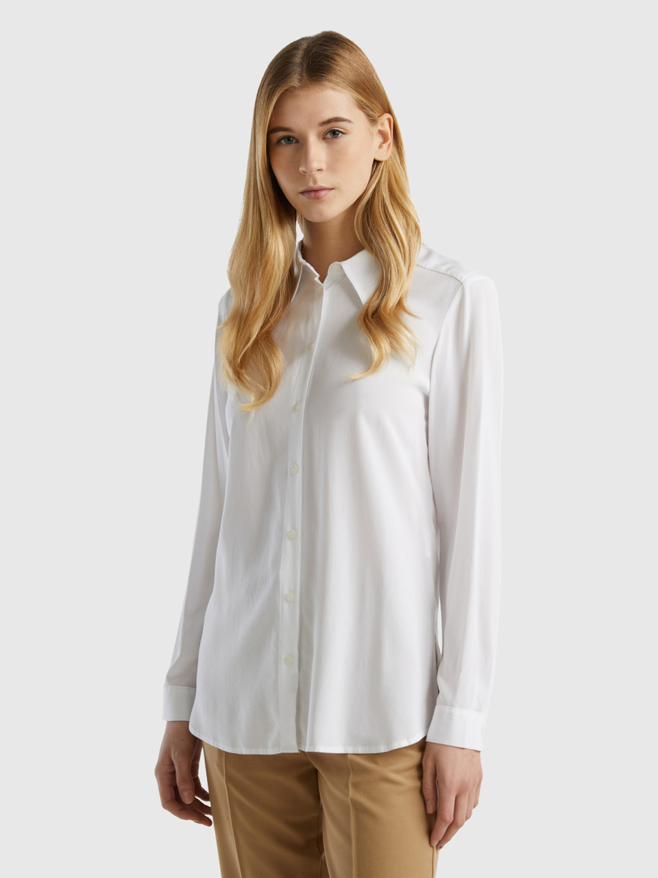 Benetton, Regular Fit Shirt In Sustainable Viscose, White, Women