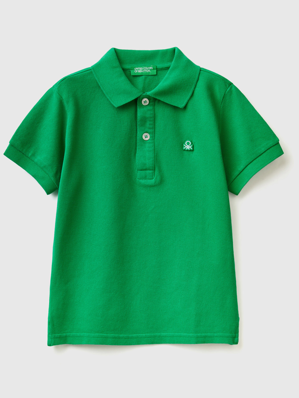 Benetton, Short Sleeve Polo In Organic Cotton, Green, Kids