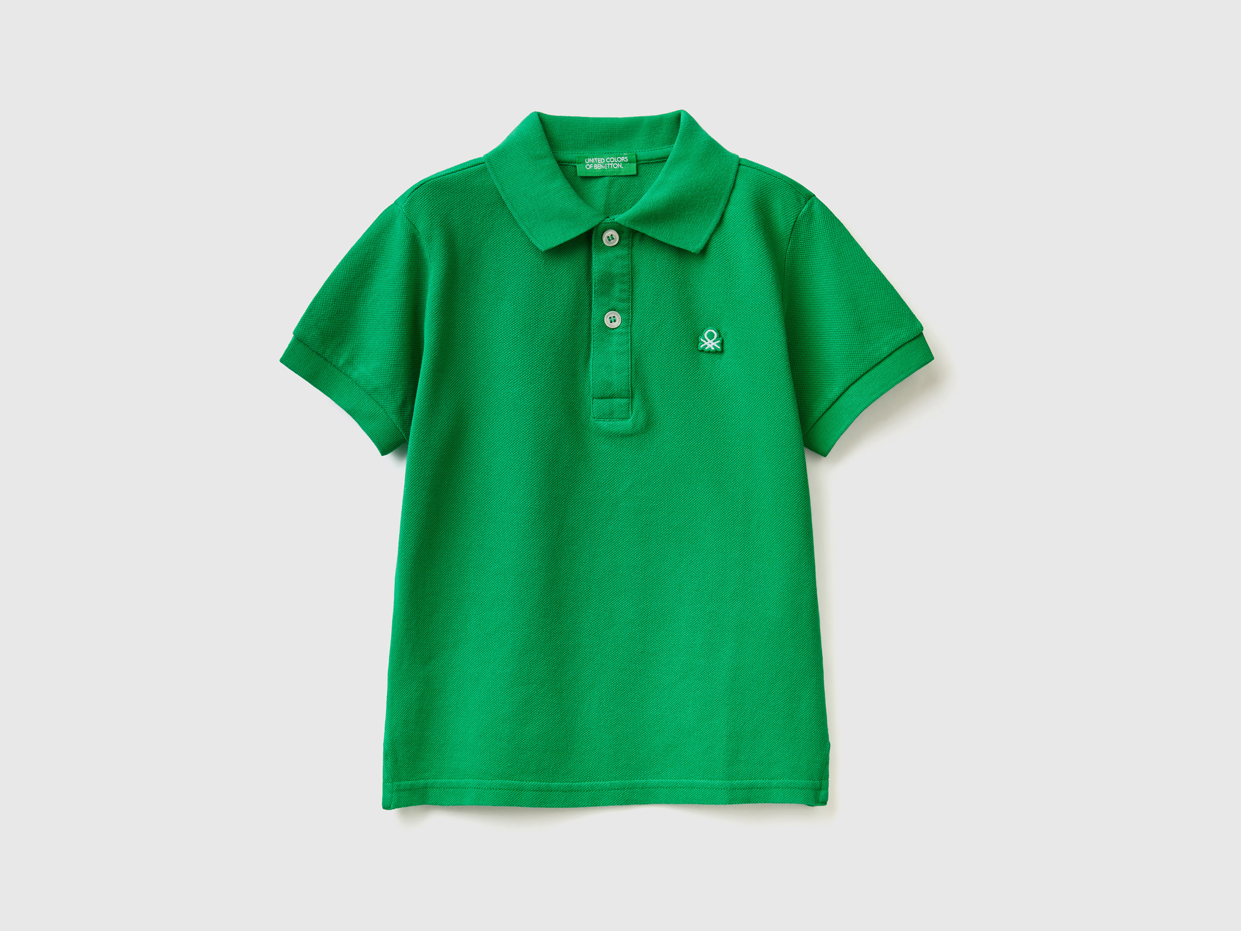 Image of Benetton, Short Sleeve Polo In Organic Cotton, size 82, Green, Kids