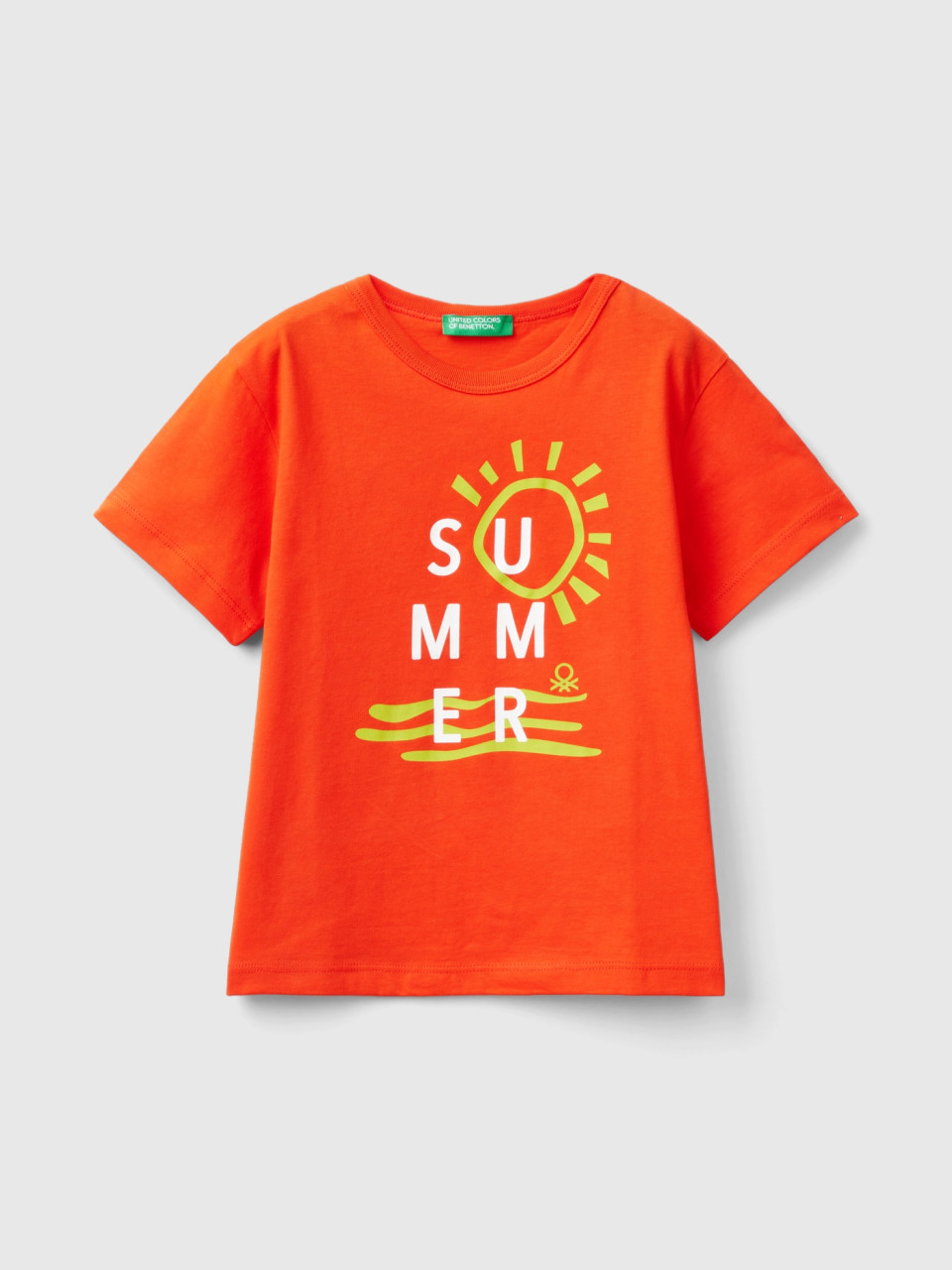 Benetton, Camiseta De Algodón Orgánico Con Estampado, , Niños