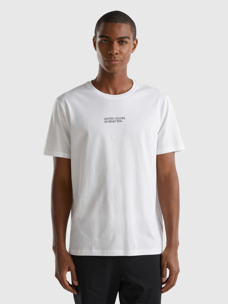 Benetton, T-shirt Con Stampa Logo, Bianco, Uomo