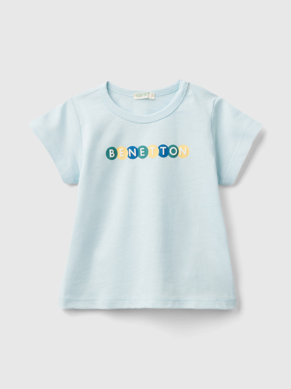 Benetton, Camiseta De Algodón Orgánico, Verde Agua, Niños