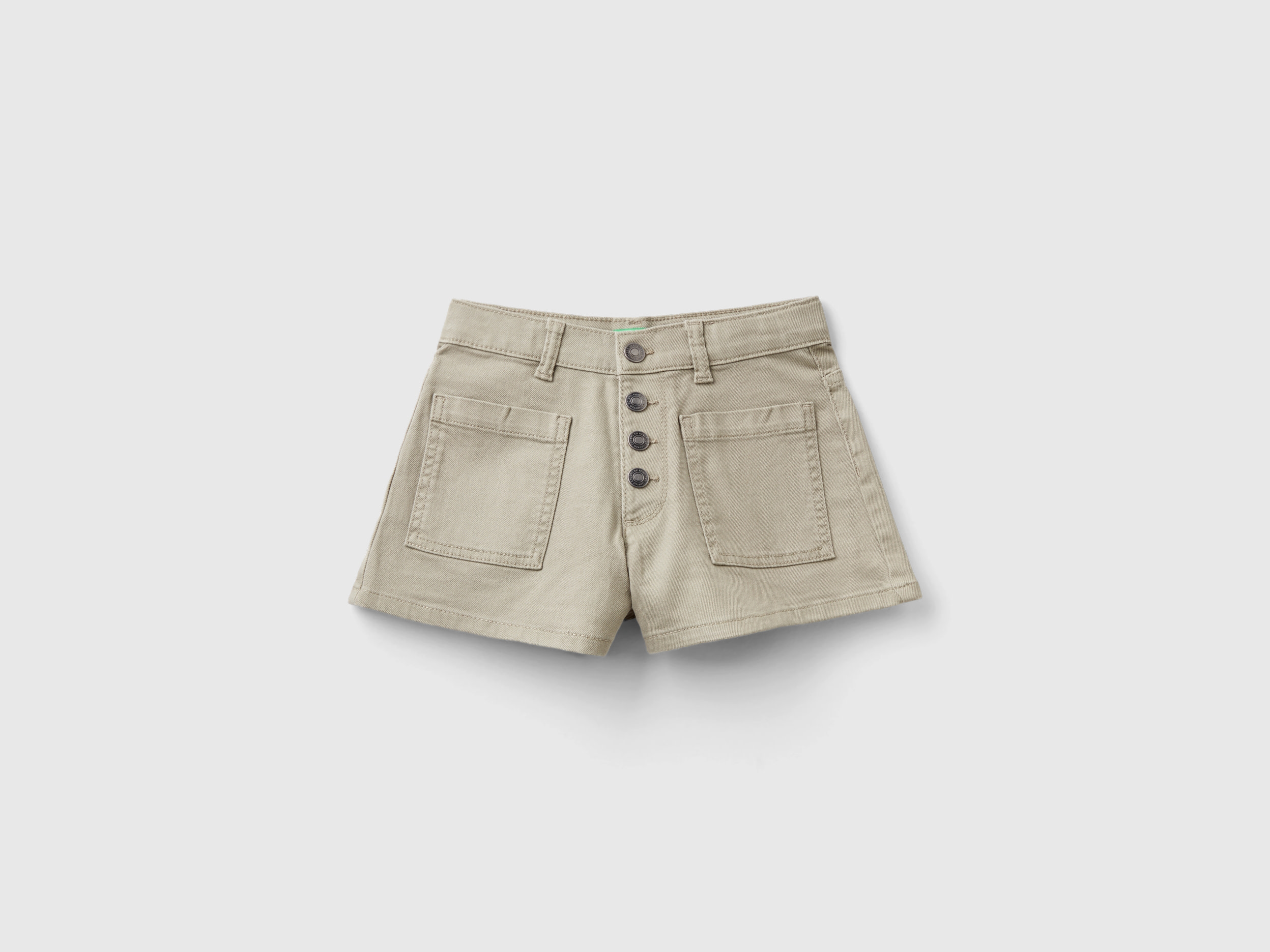 Benetton, Shorts In Cotone Stretch, Verde Chiaro, Bambini