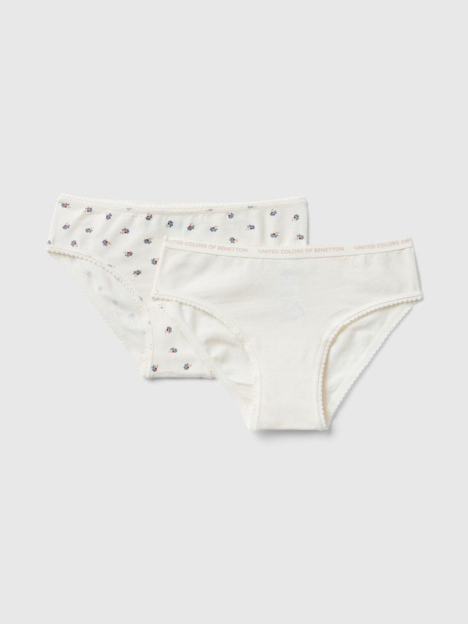 Benetton, Set Of Two Pairs Of Underwear In Stretch Cotton, Creamy White, Kids