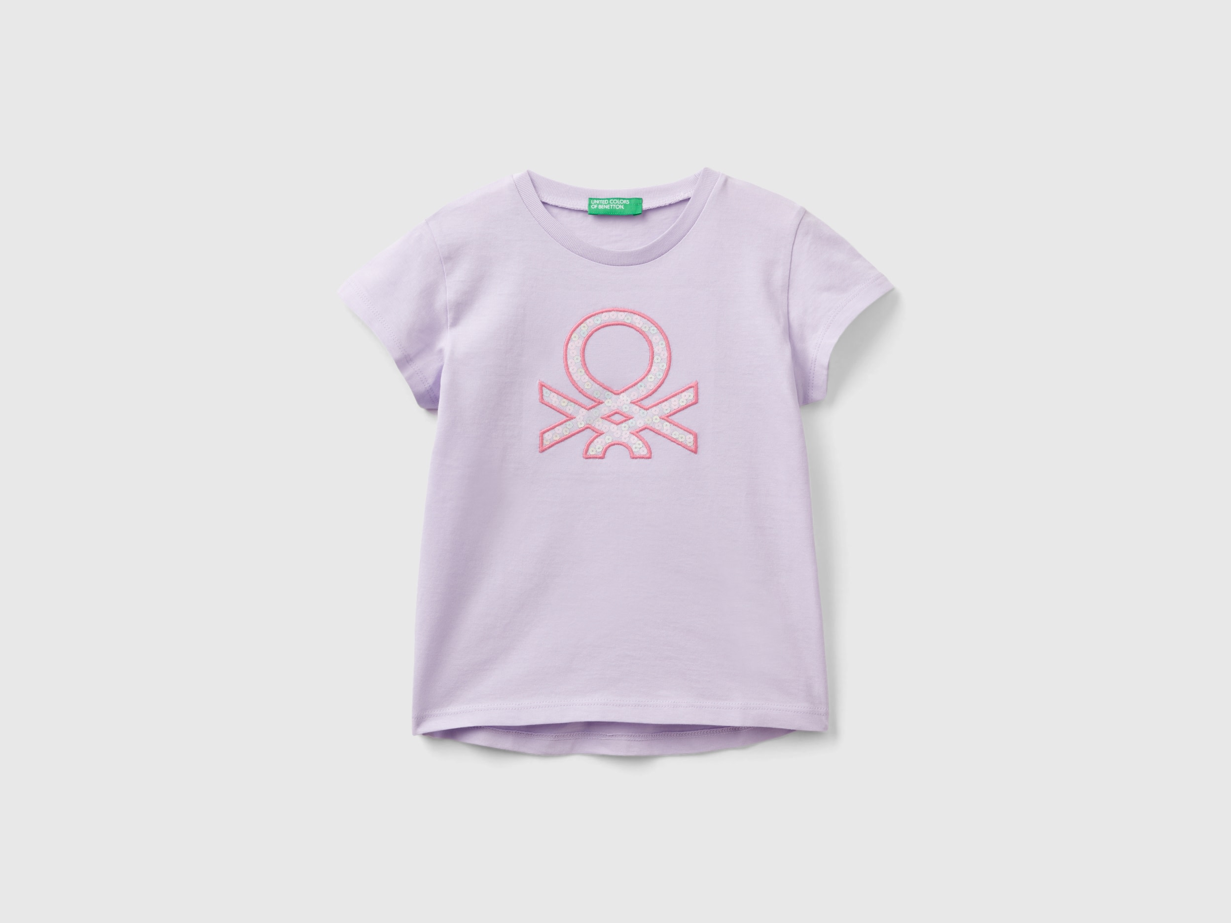 Image of Benetton, T-shirt In Organic Cotton With Embroidered Logo, size 104, Lilac, Kids