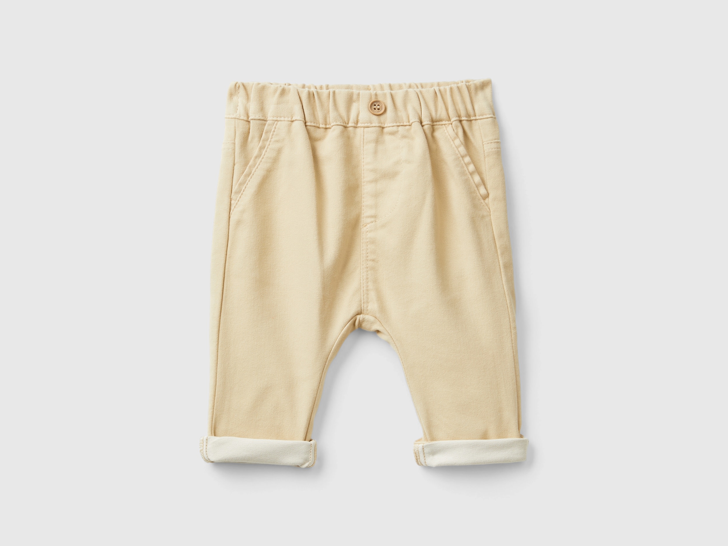 Benetton, Pantaloni In Misto Cotone Stretch, Beige, Bambini