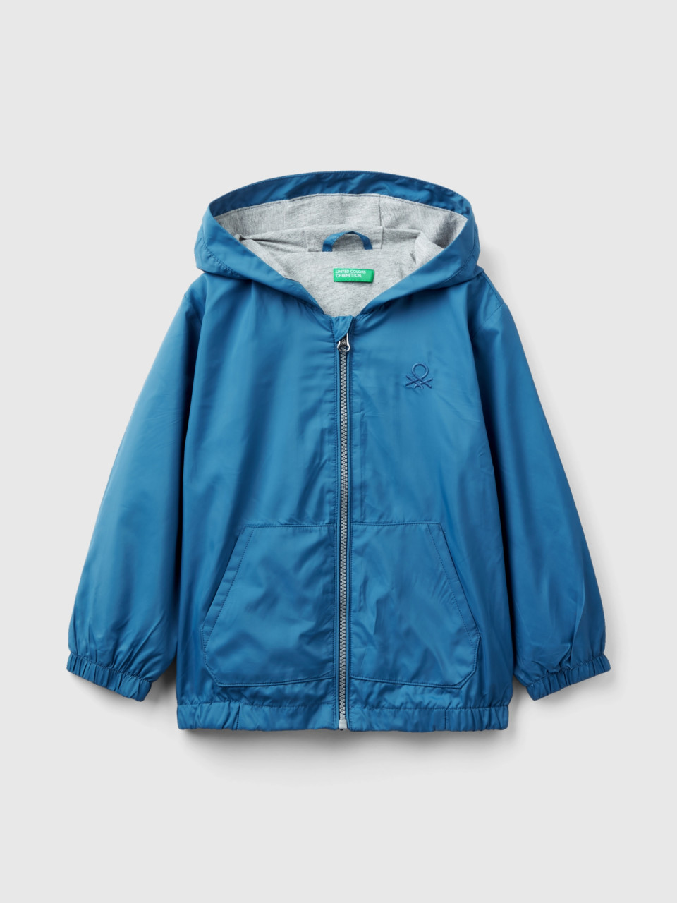 Benetton, Nylon Jacket With Hood, Blue, Kids