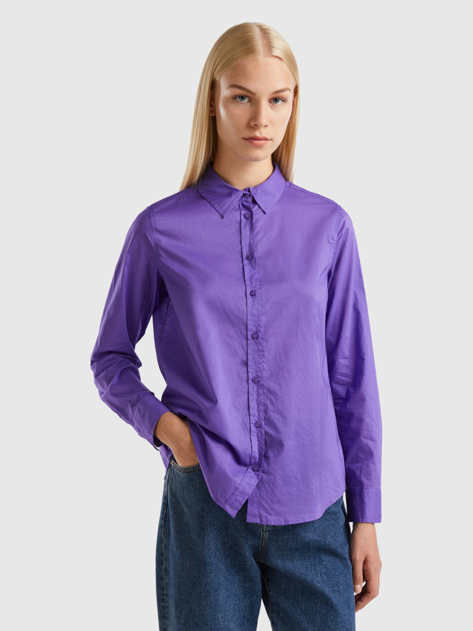 Benetton, Shirt In Lightweight Cotton, Violet, Women