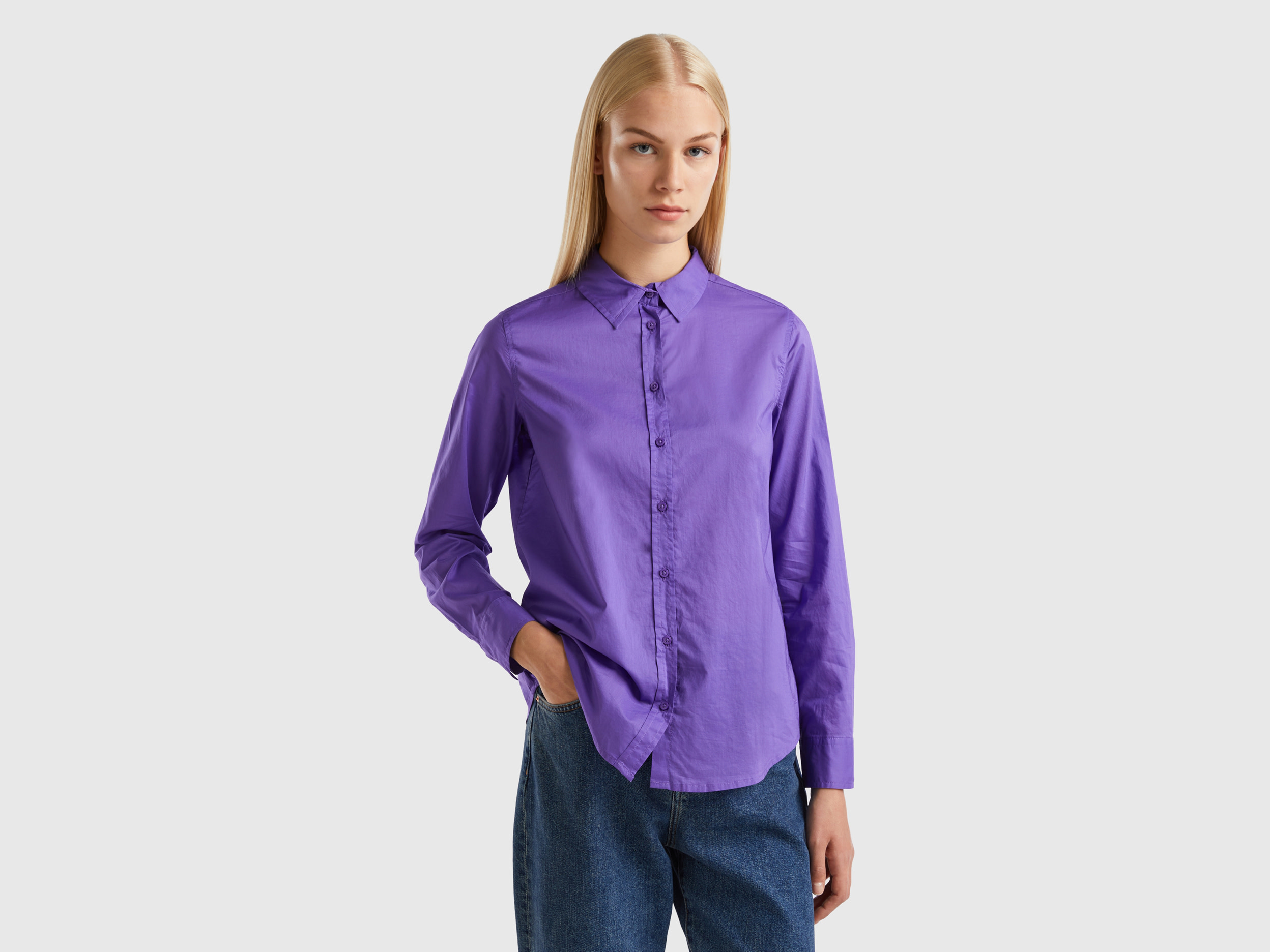 Benetton, Shirt In Lightweight Cotton, size S, Violet, Women