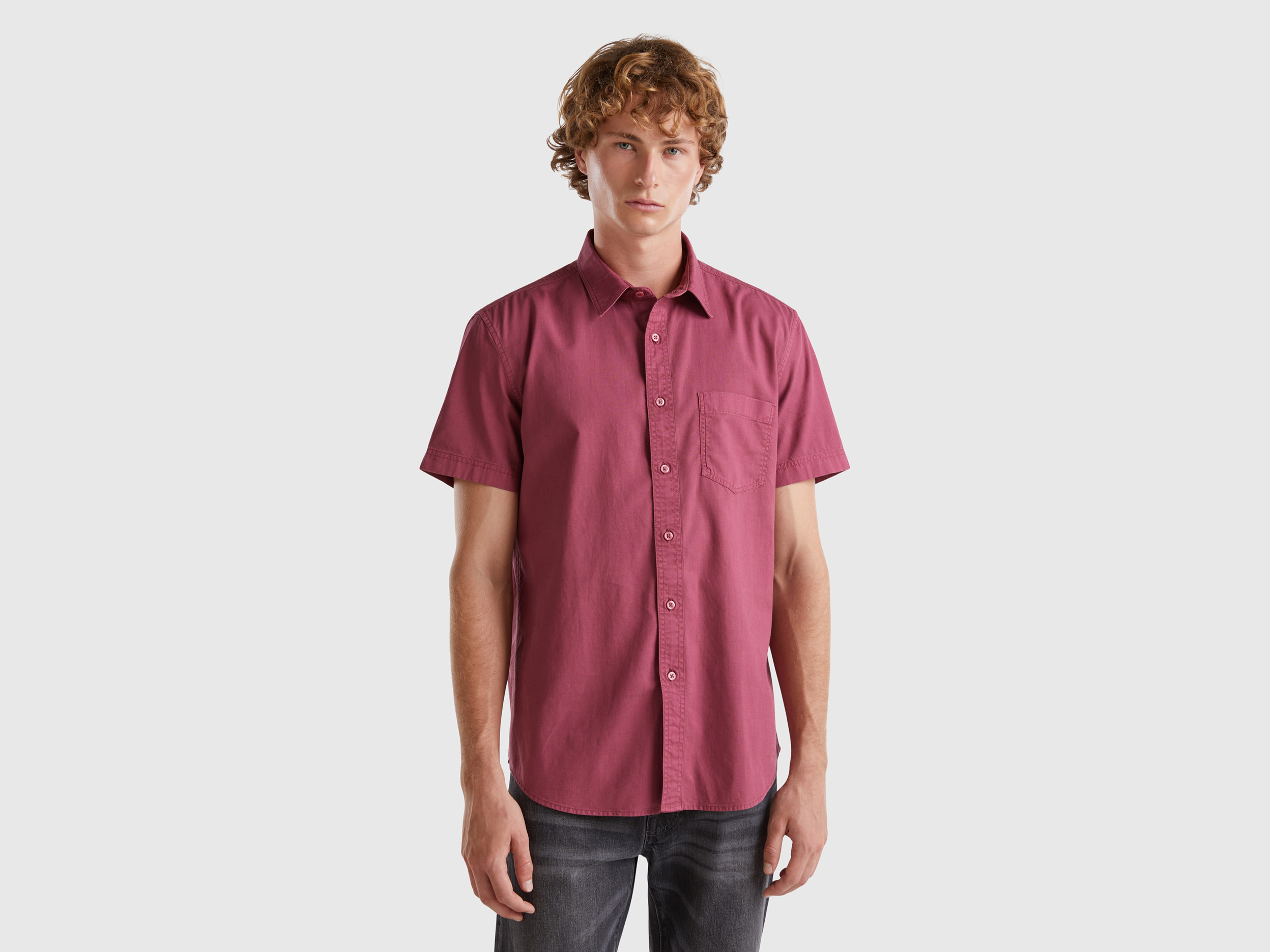 Benetton, Camicia Con Taschino, Bordeaux, Uomo