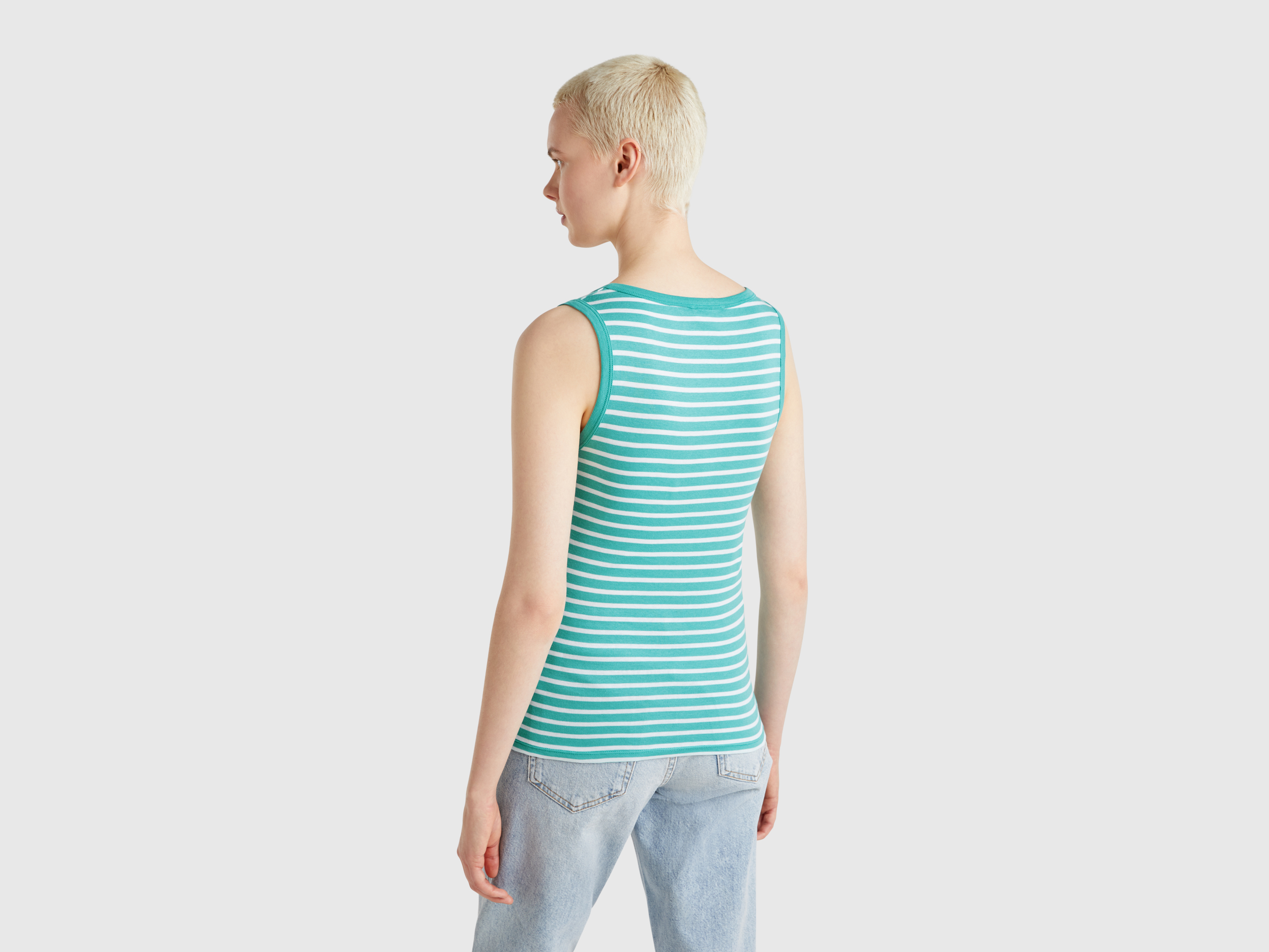Benetton, Φανέλα Ριγέ Από 100% Βαμβακερό, size XS, Ανοιχτο Μπλε, Γυναικεία φωτογραφία