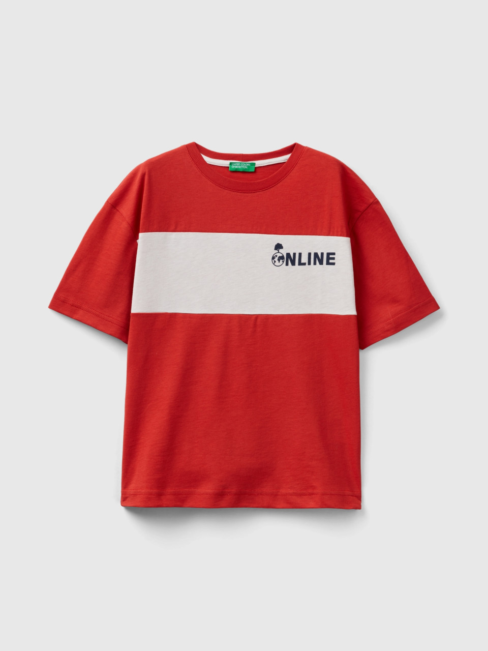 Benetton, Camiseta De Algodón Orgánico Con Eslogan, Rojo, Niños