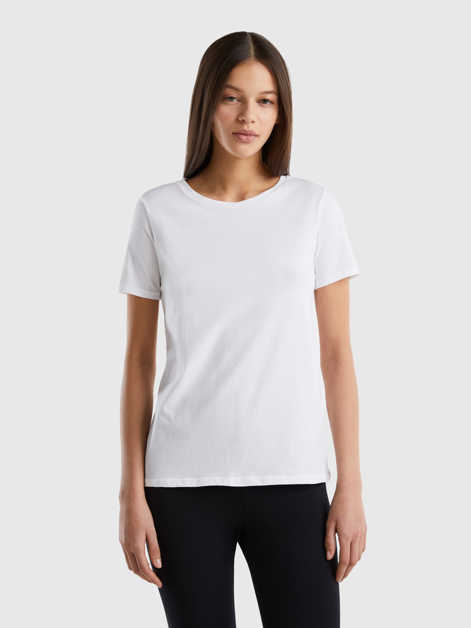 Benetton, Camiseta De Algodón Orgánico Super Stretch, Blanco, Mujer