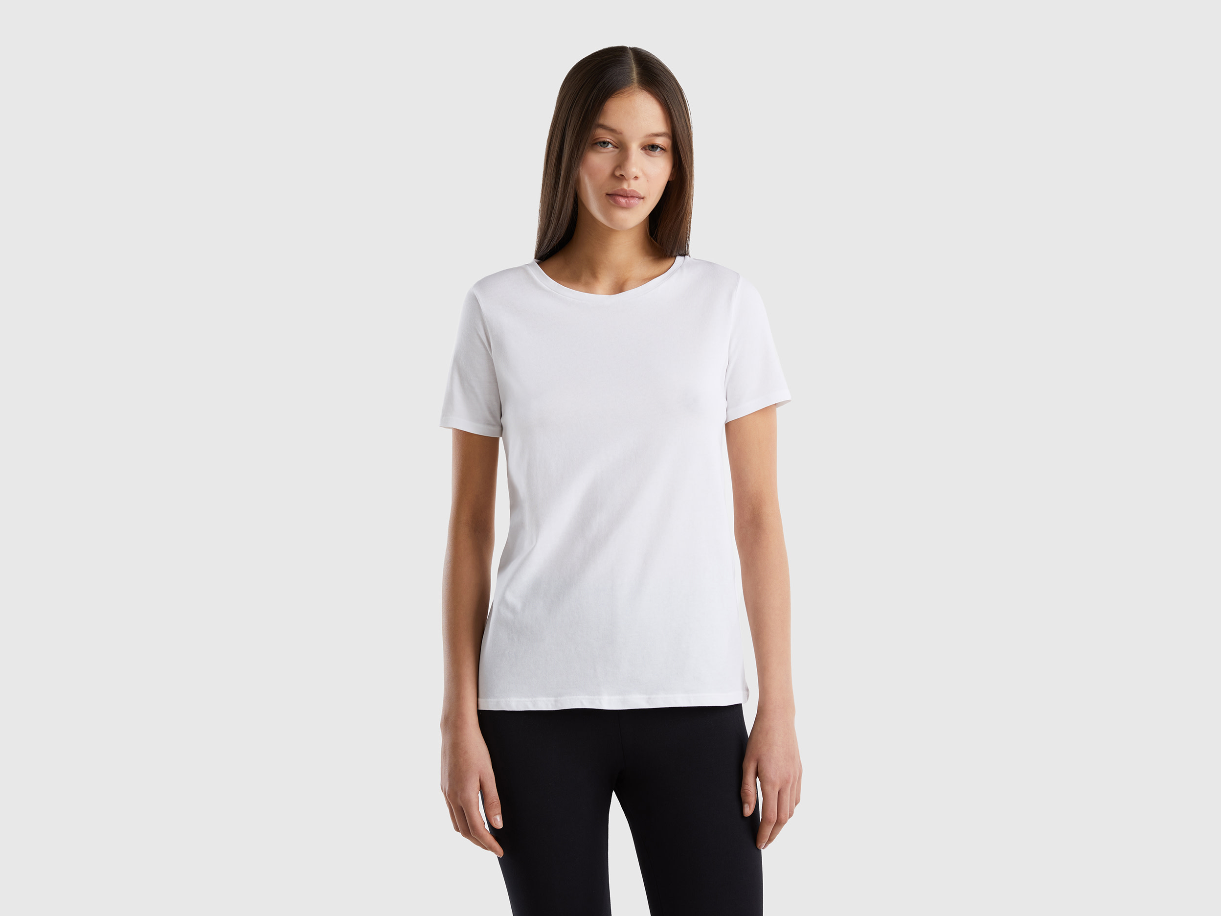 Image of Benetton, Super Stretch Organic Cotton T-shirt, size L, White, Women