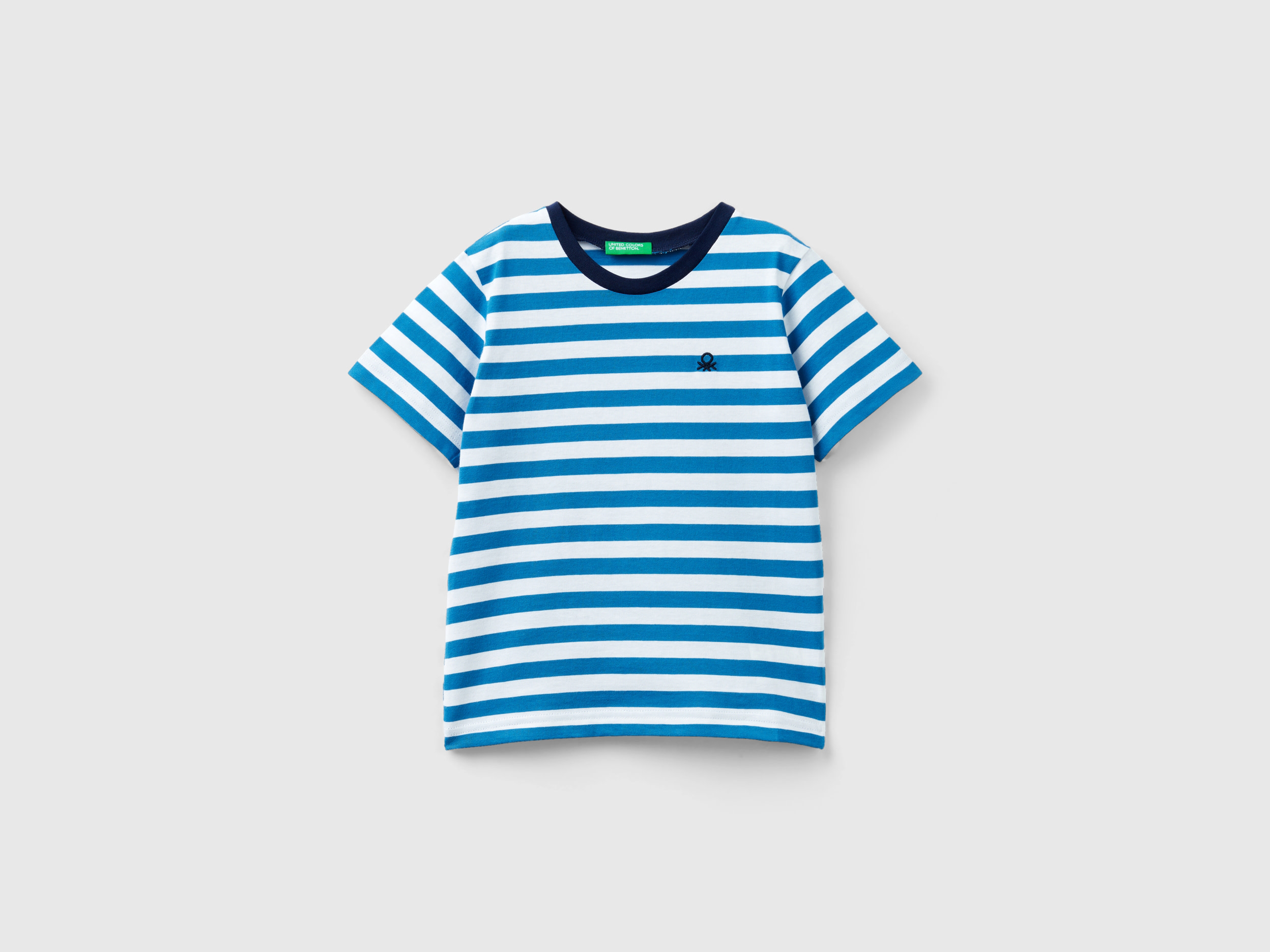 Benetton, Striped 100% Cotton T-shirt, size 2-3, Blue, Kids