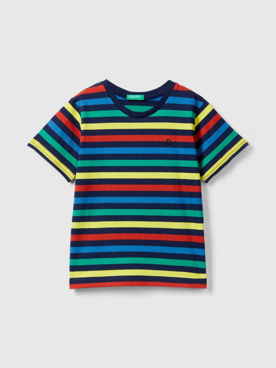 Benetton, Camiseta De Rayas De 100 % Algodón, Multicolor, Niños
