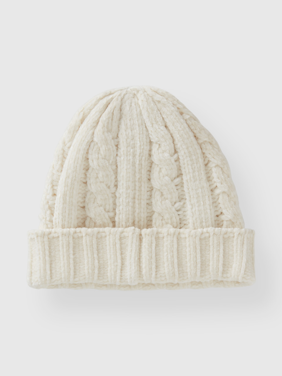 Benetton, Chenille Hat With Cable Knit, Creamy White, Kids