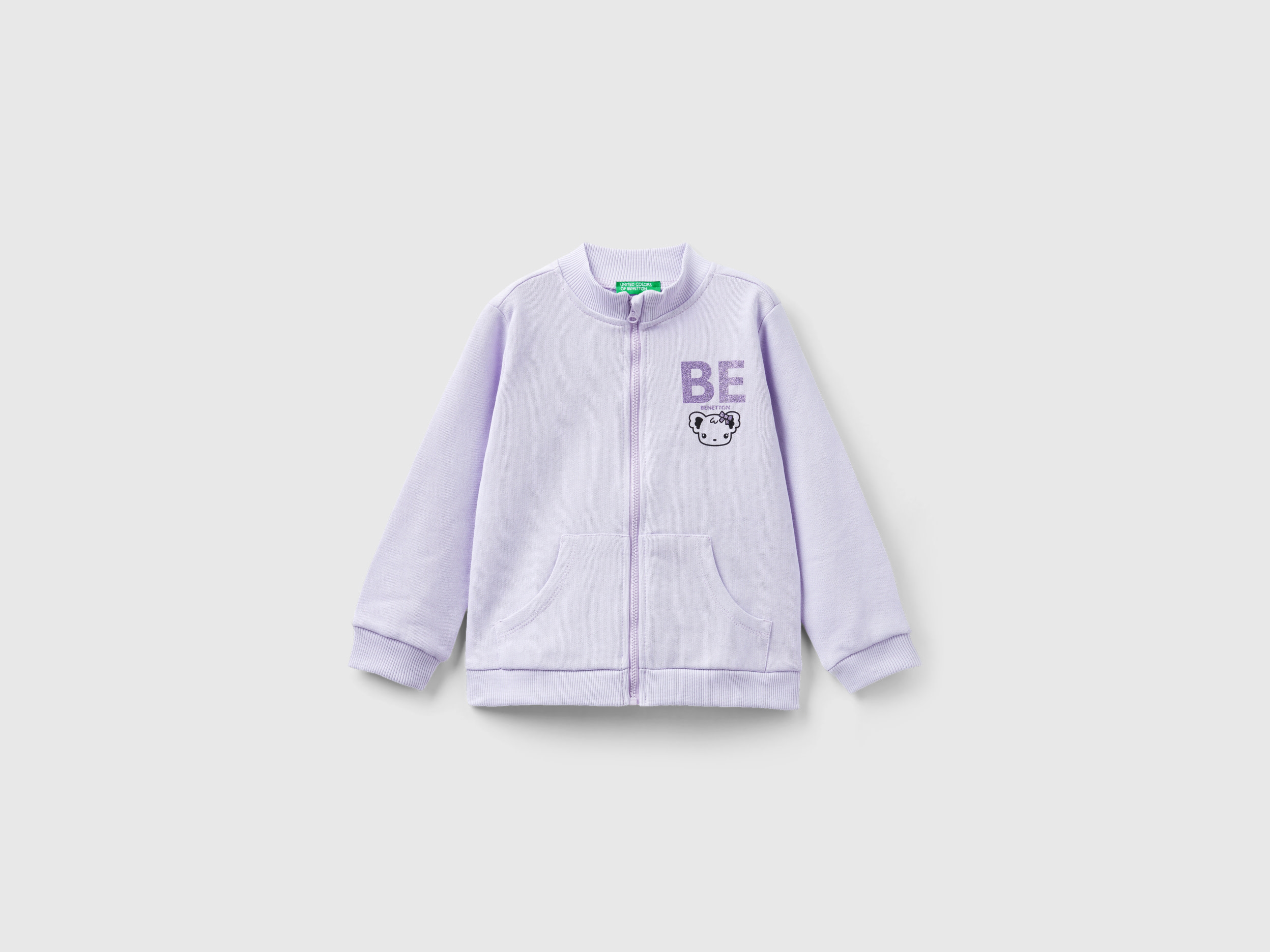 Benetton, Hoodie With Zip In Organic Cotton, size 3-4, Lilac, Kids