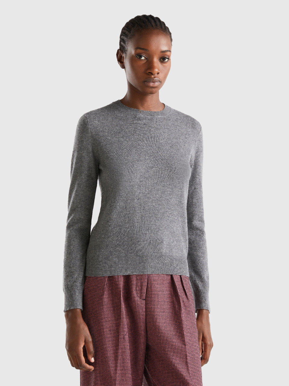 Benetton, Dark Gray Sweater In Pure Cashmere, Dark Gray, Women