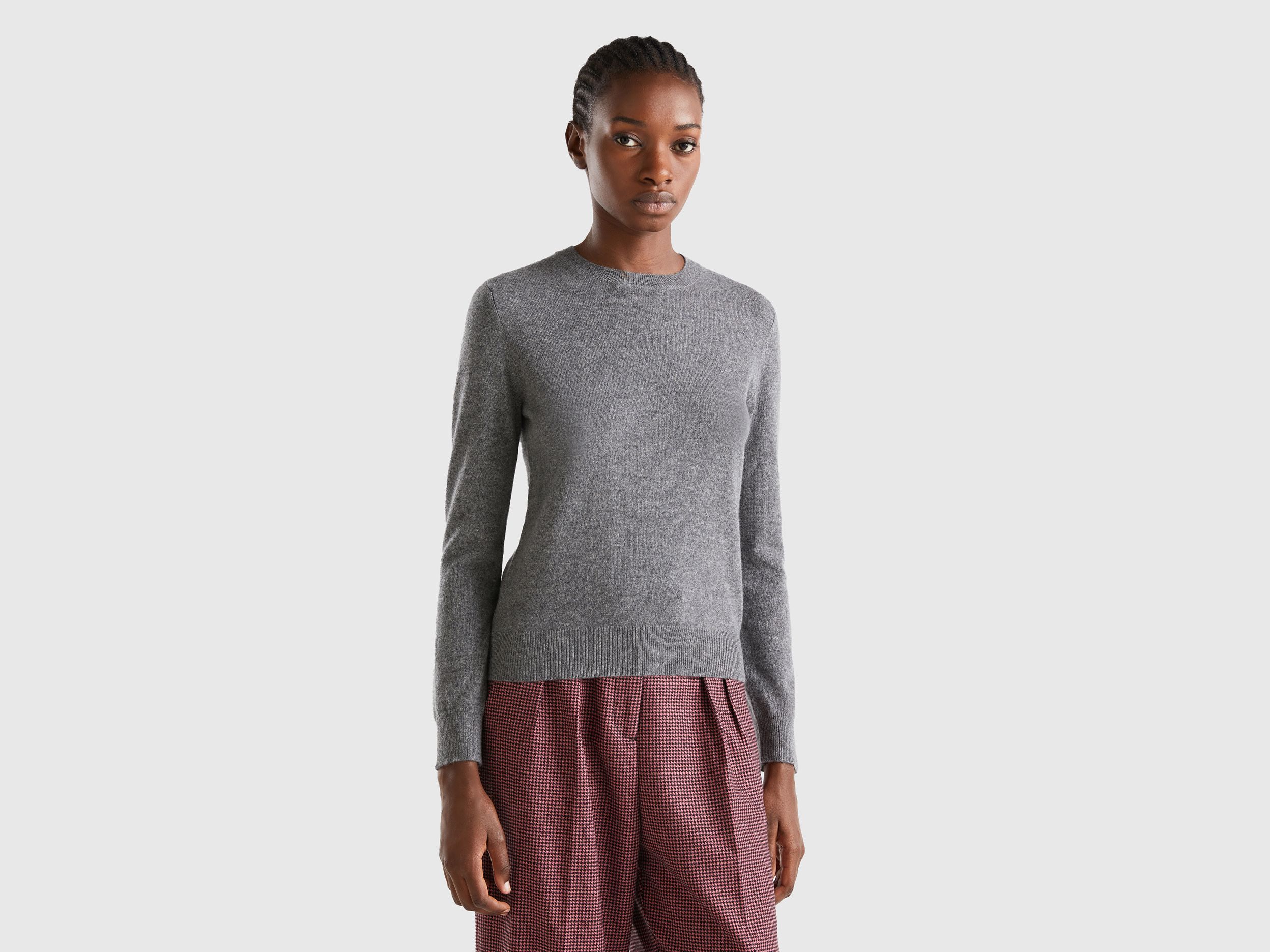 Benetton, Dark Gray Sweater In Pure Cashmere, size L, Dark Gray, Women