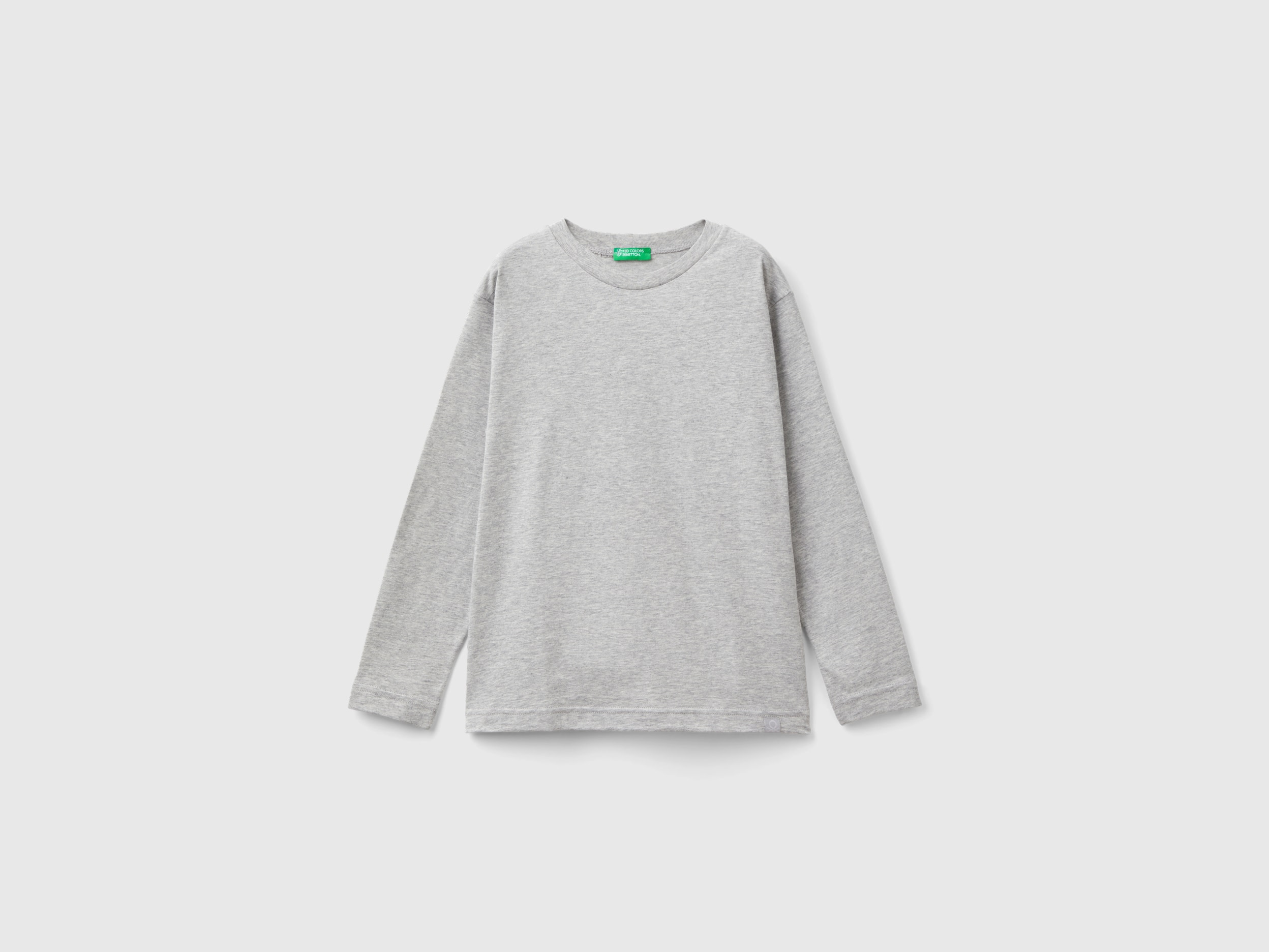 Benetton, T-shirt Girocollo 100% Cotone Bio, Grigio Chiaro, Bambini